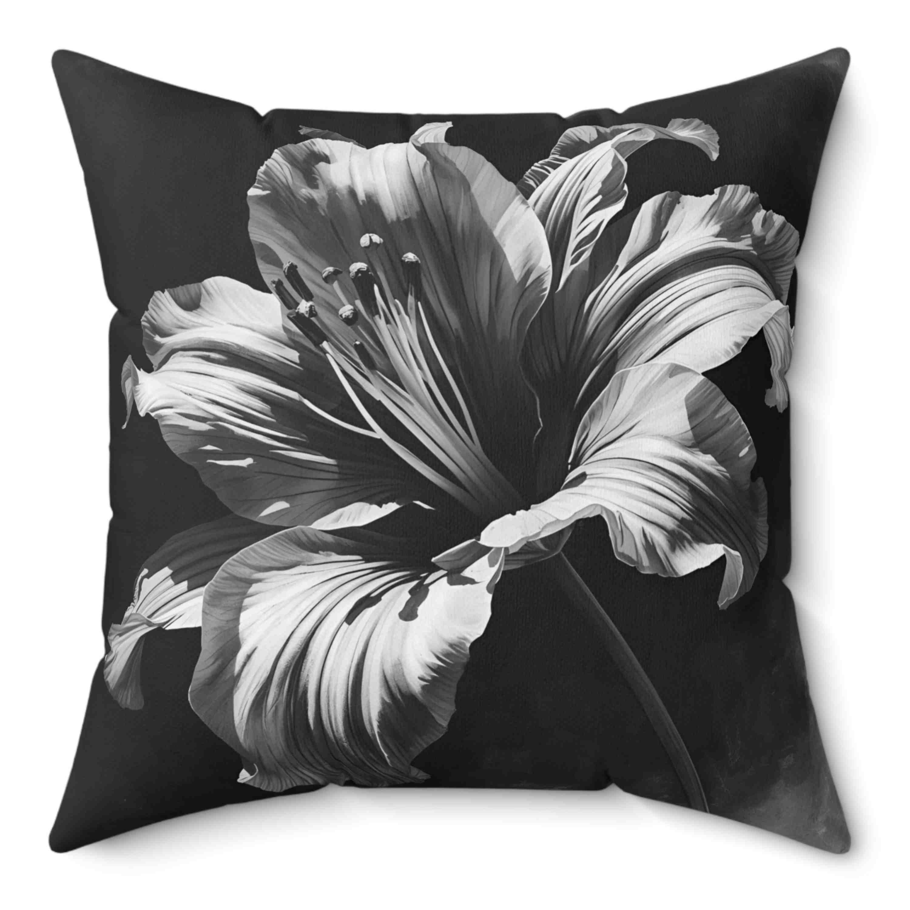 Monochromatic Elegant Black White Floral Throw Pillow, Black and White Decorative Cushion, Modern Home Decor, Gift for Her, Floral Accent Pillow product thumbnail image
