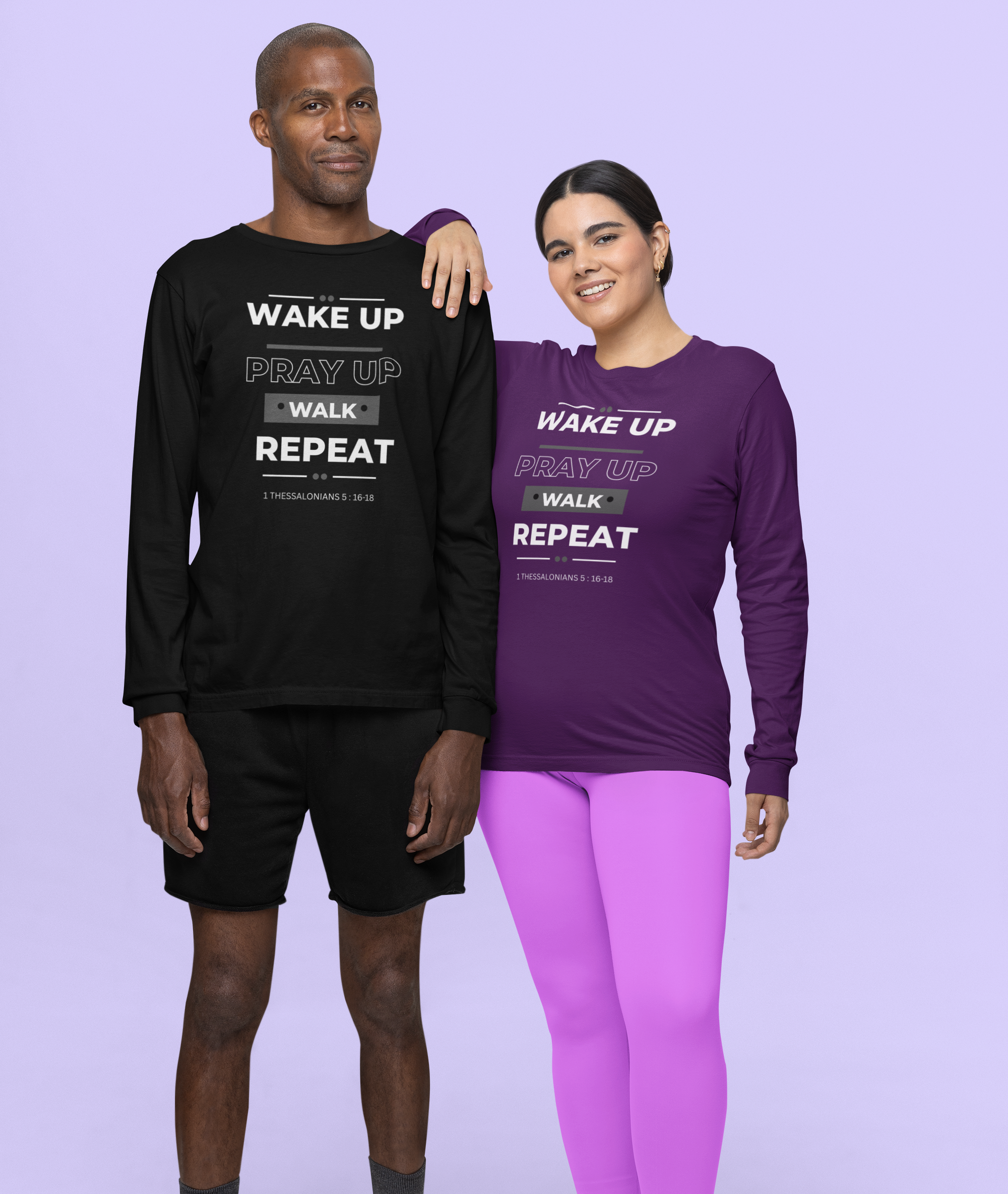 " Wake Up, Pray Up, Walk" Faith Design Inspirational  Long Sleeve Shirt