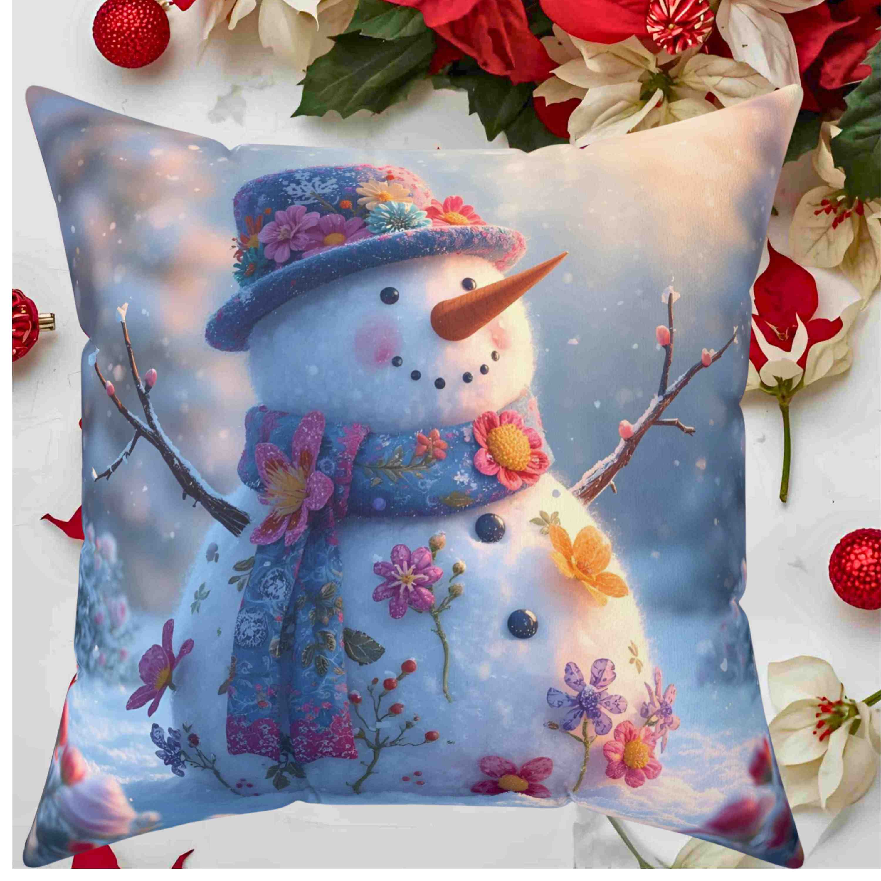 Snowman Floral Square Pillow, Cozy Home Decor, Winter Holiday Gift, Decorative Cushion, Seasonal Accent Throw Snowman Floral Square Pillow, Cozy Home Decor, Winter Holiday Gift, Decorative Cushion, Seasonal Accent Throw