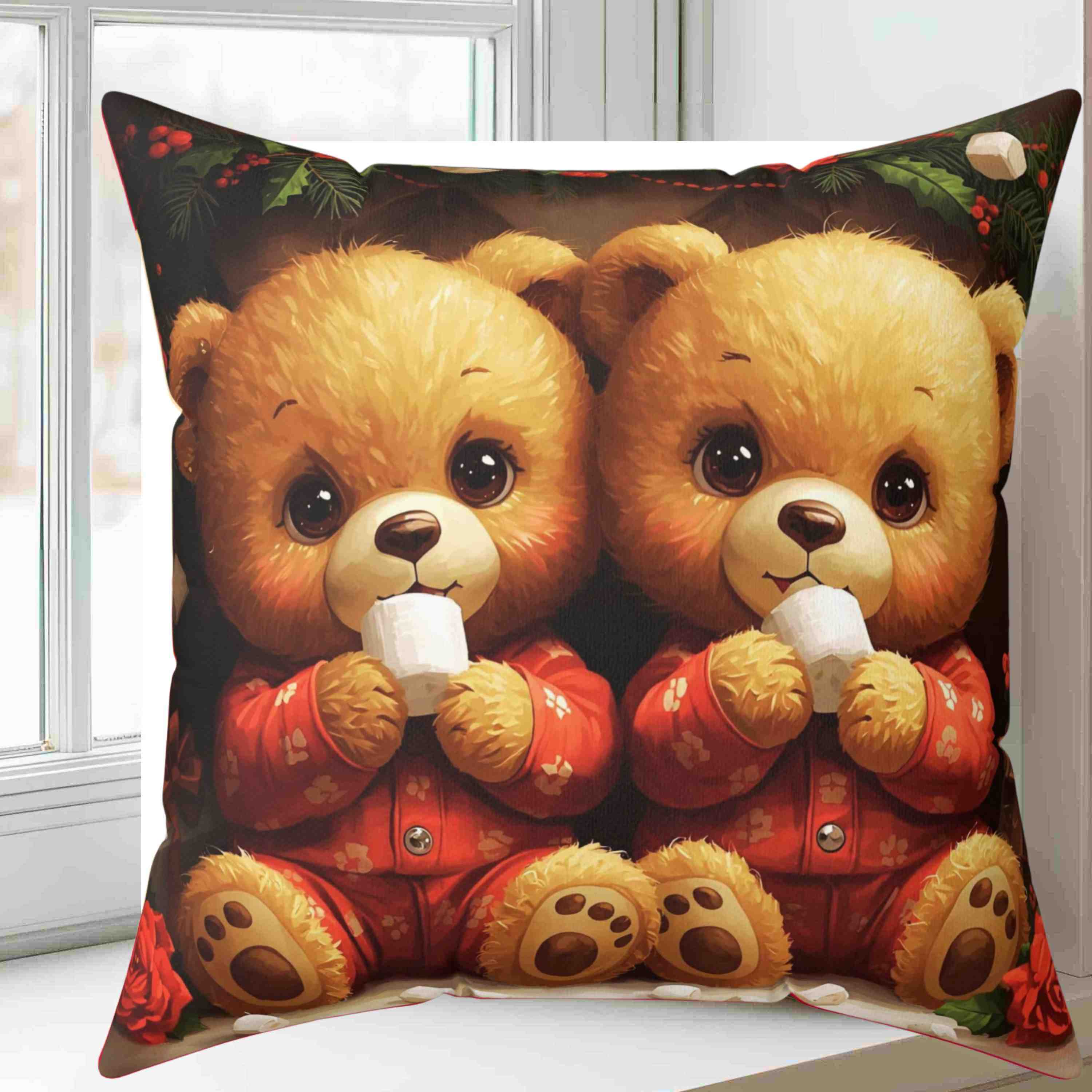 Tebby Bears in Pj's, Cozy Holiday Pillow, Decorative Cushion, Christmas Home Decor, Festive Throw Pillow, Gift for Kids and Family product thumbnail image Tebby Bears in Pj's, Cozy Holiday Pillow, Decorative Cushion, Christmas Home Decor, Festive Throw Pillow, Gift for Kids and Family product thumbnail image