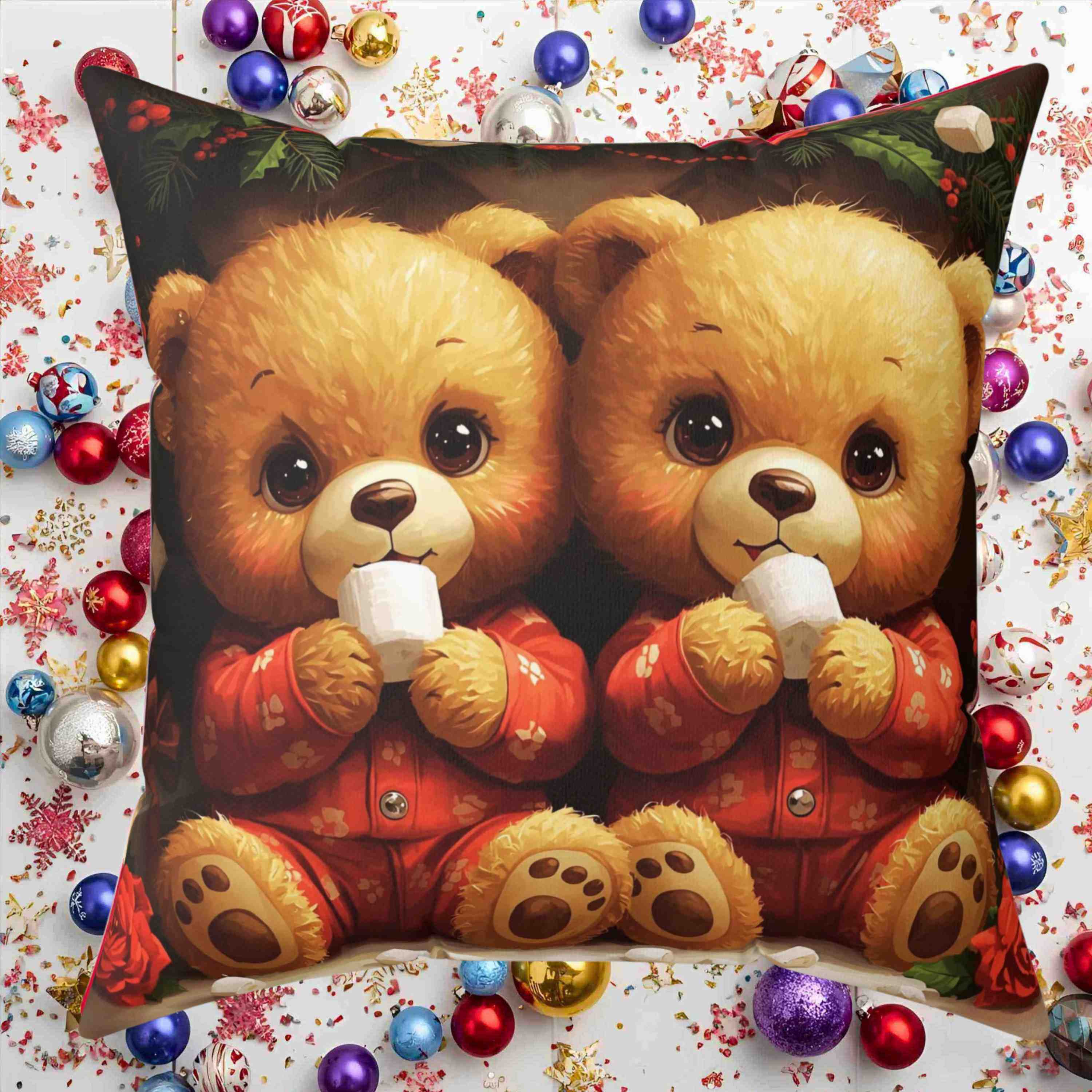 Tebby Bears in Pj's, Cozy Holiday Pillow, Decorative Cushion, Christmas Home Decor, Festive Throw Pillow, Gift for Kids and Family product thumbnail image