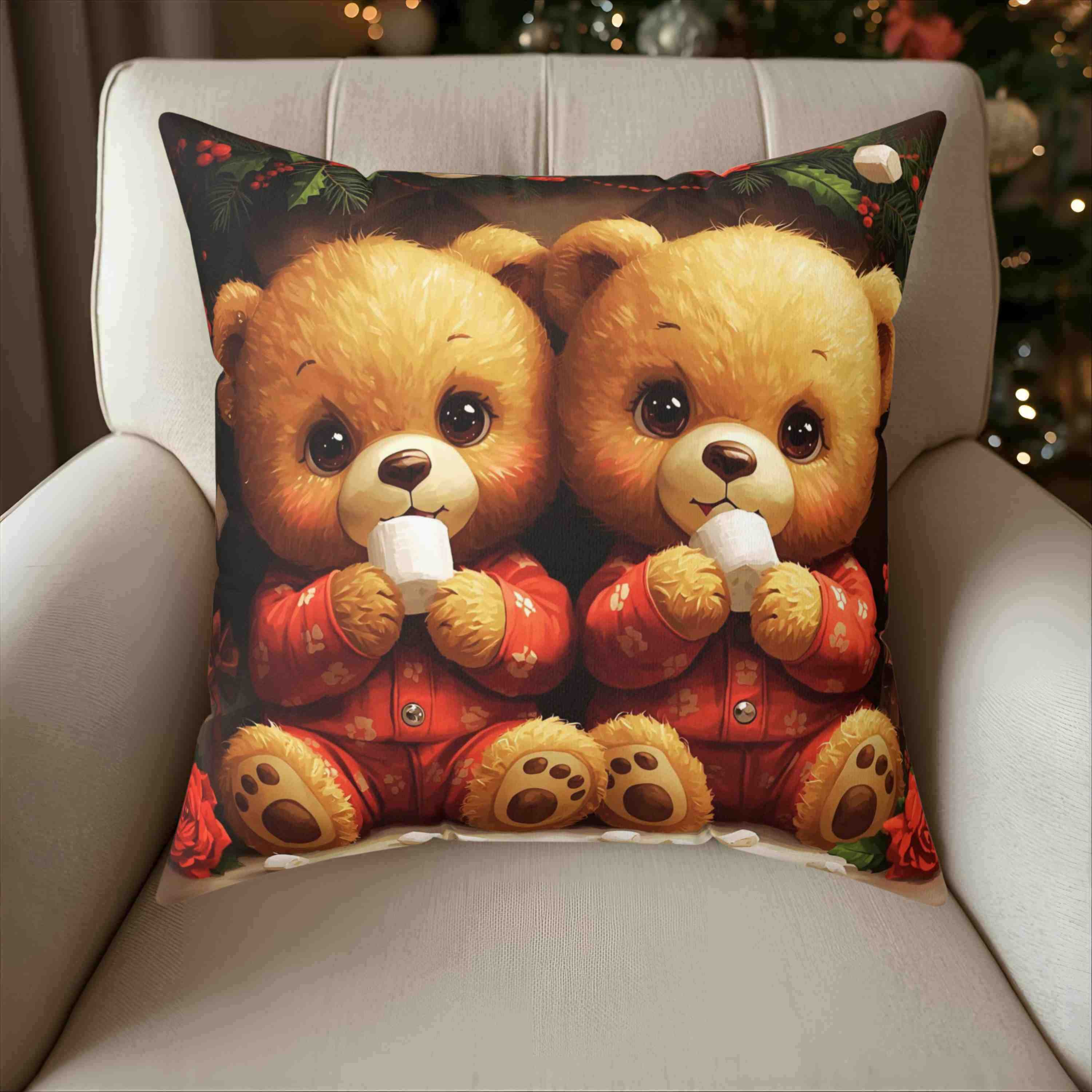 Tebby Bears in Pj's, Cozy Holiday Pillow, Decorative Cushion, Christmas Home Decor, Festive Throw Pillow, Gift for Kids and Family product thumbnail image