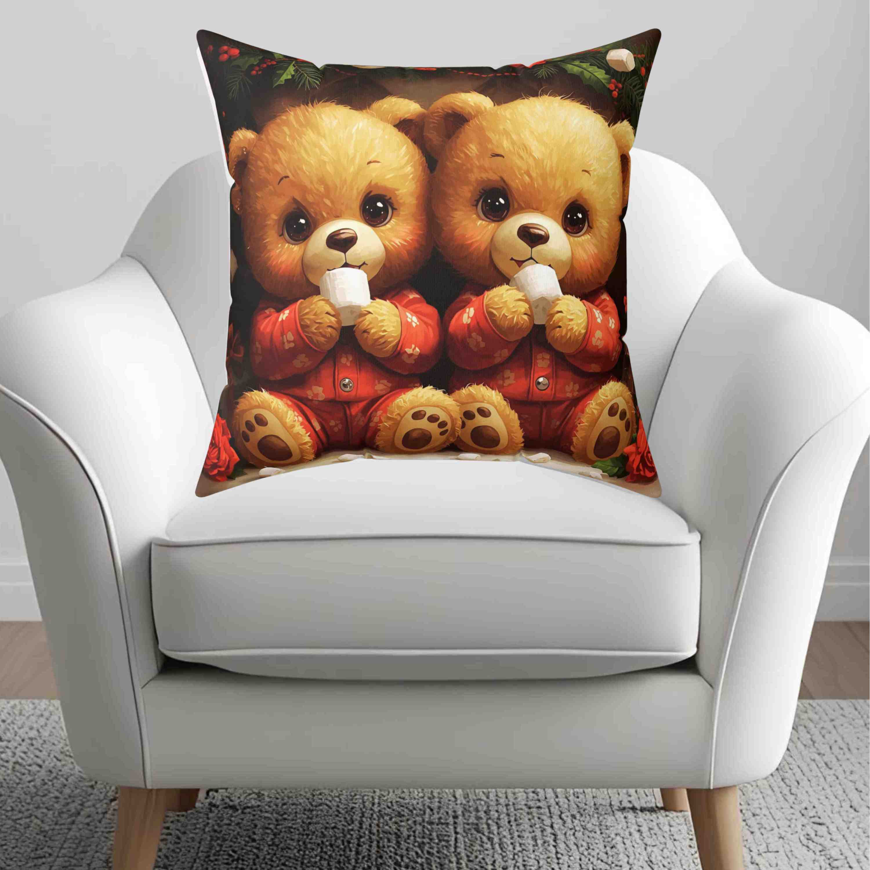 Tebby Bears in Pj's, Cozy Holiday Pillow, Decorative Cushion, Christmas Home Decor, Festive Throw Pillow, Gift for Kids and Family product thumbnail image