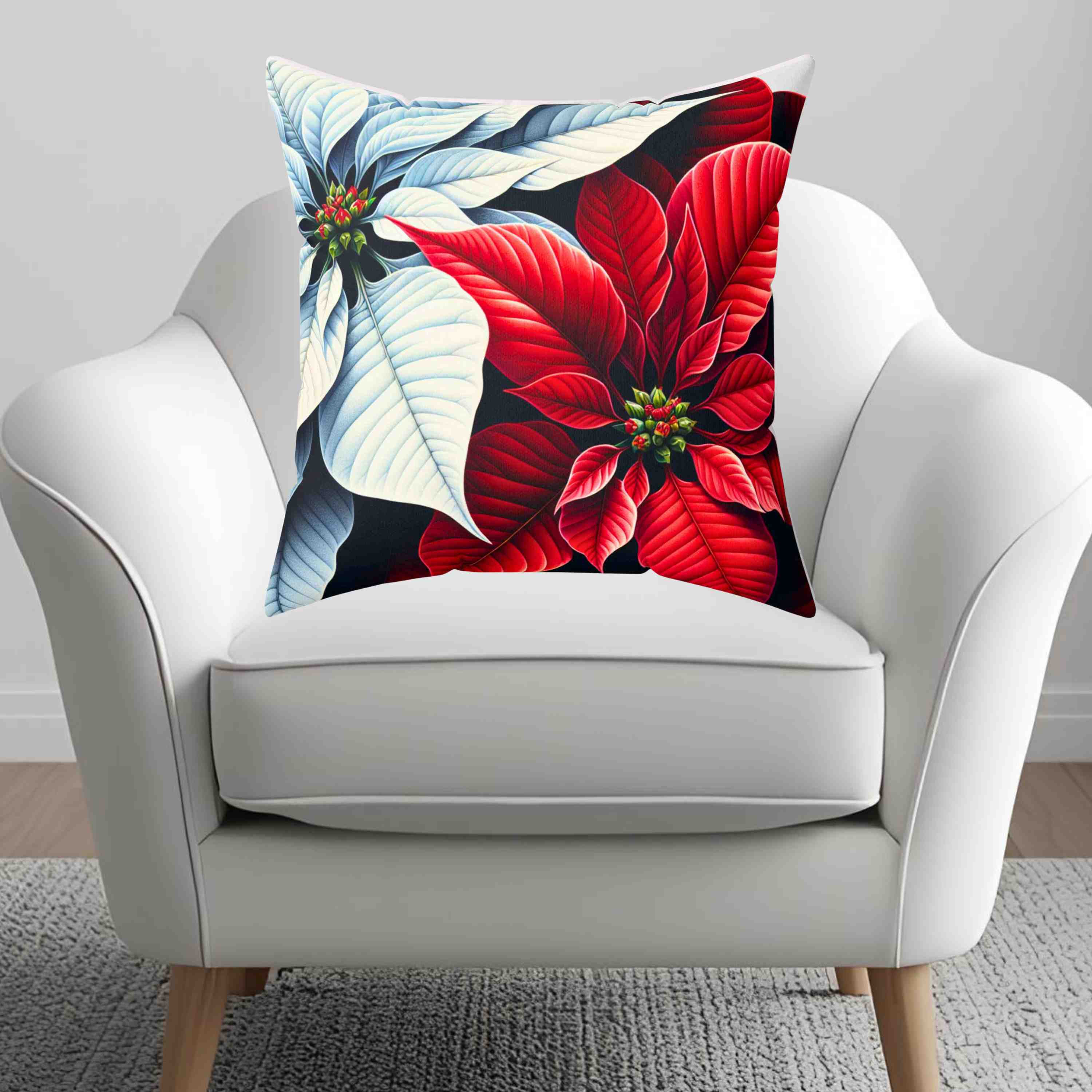 Poinsettia Floral Throw Pillow, Poinsettia Decor, Home Accent, Holiday Decoration, Gift for Her, Cozy Living Room product thumbnail image