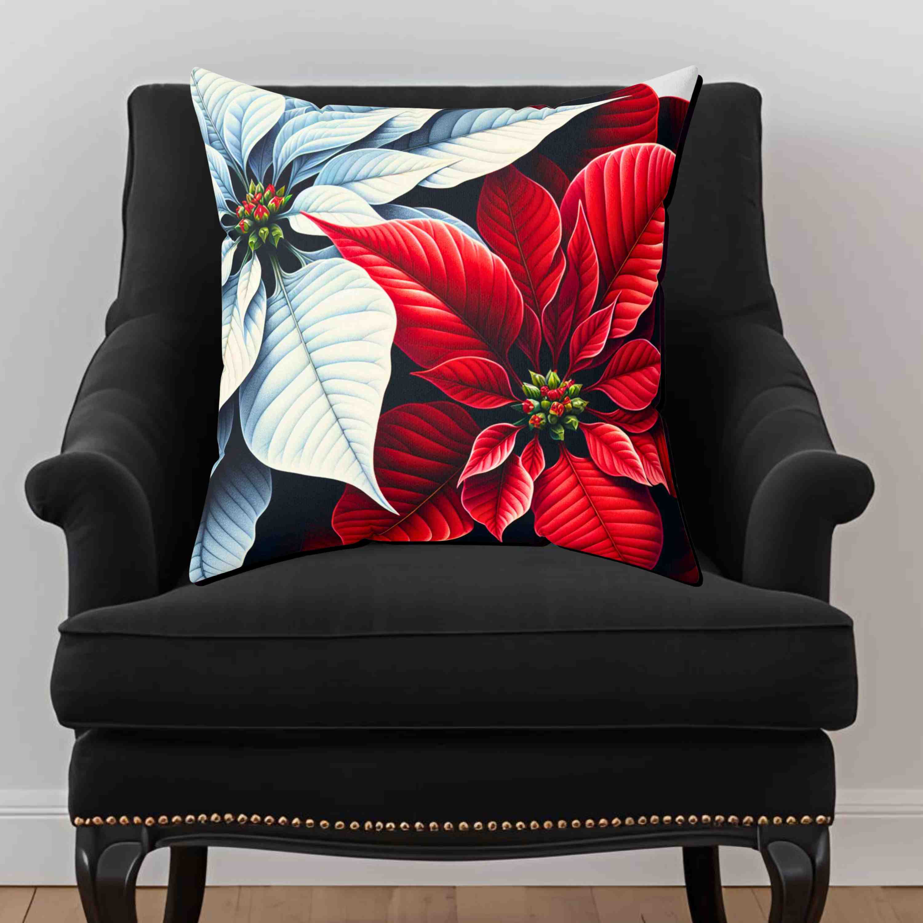Poinsettia Floral Throw Pillow, Poinsettia Decor, Home Accent, Holiday Decoration, Gift for Her, Cozy Living Room product thumbnail image