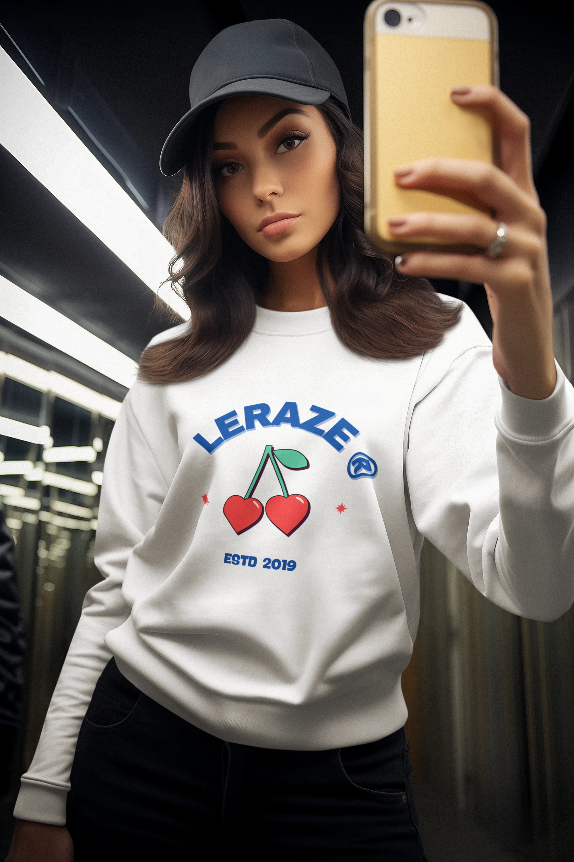Cute Cherry Graphic Crewneck Sweatshirt, Unisex Winter Fashion, Cozy Gift for Her, Fall Layering, Trendy Streetwear product thumbnail image