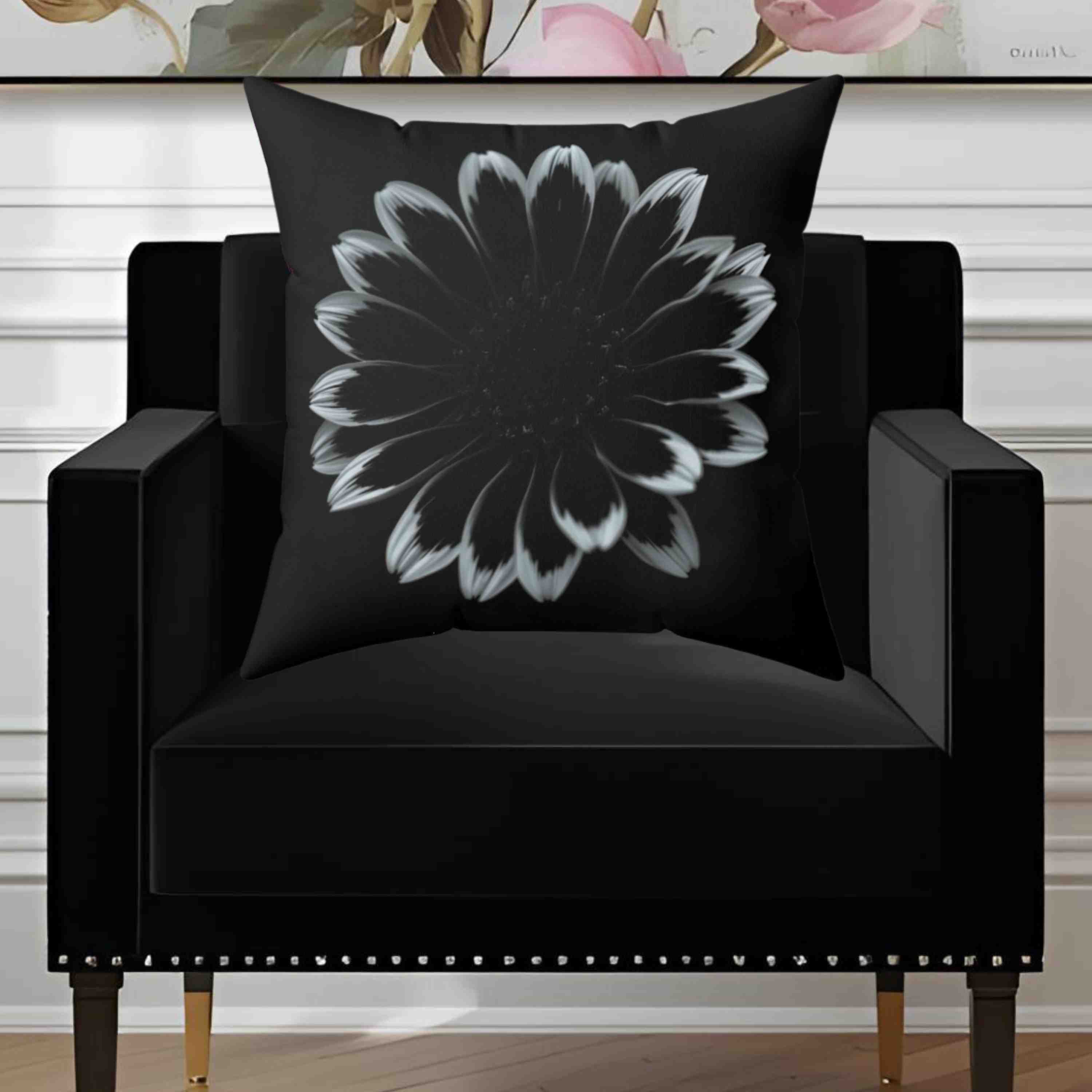 Black Floral Decorative Pillow - Modern Home Accent, Cozy Living Room Cushion, Unique Gift Idea, Seasonal Decor, Floral Design product thumbnail image