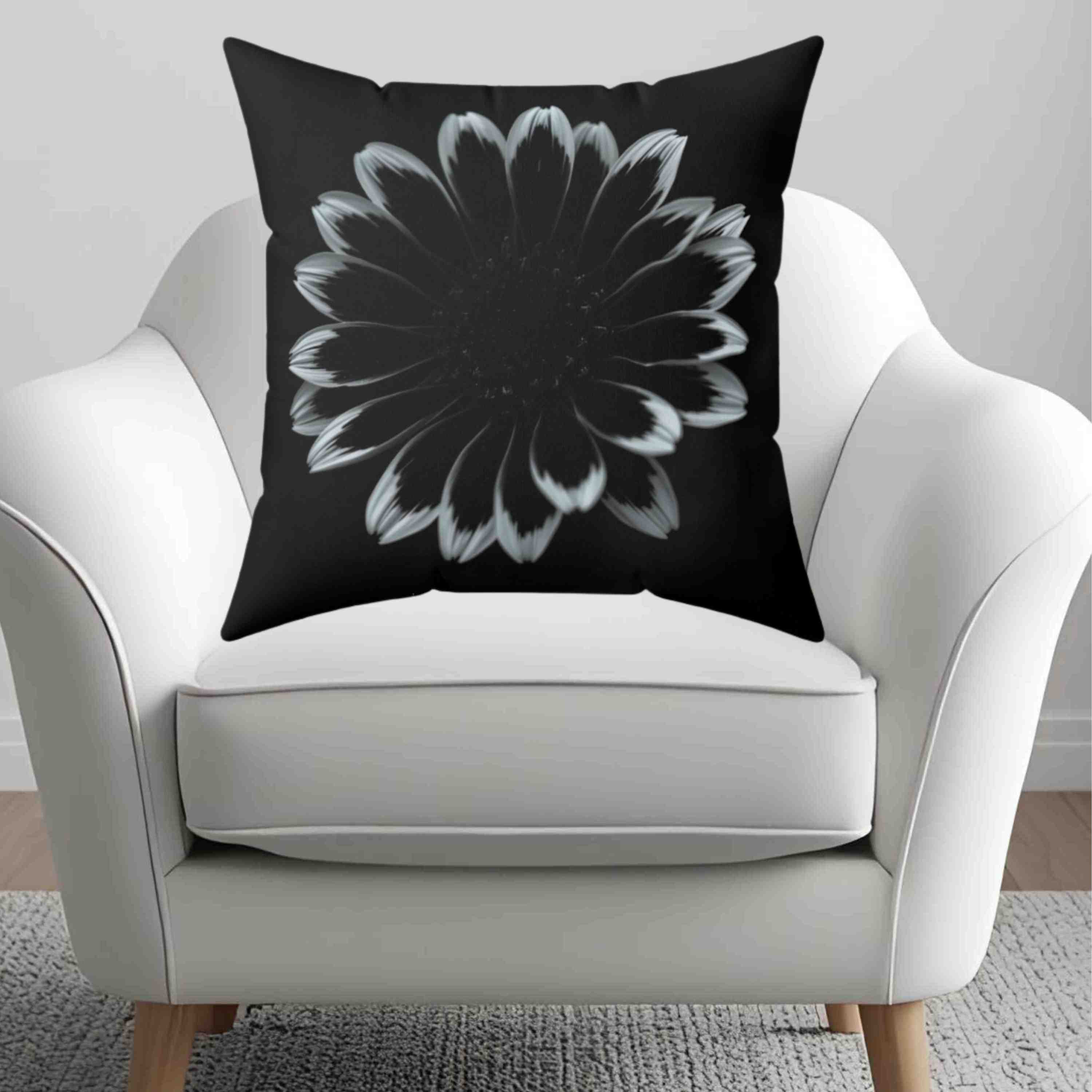 Black Floral Decorative Pillow - Modern Home Accent, Cozy Living Room Cushion, Unique Gift Idea, Seasonal Decor, Floral Design product thumbnail image