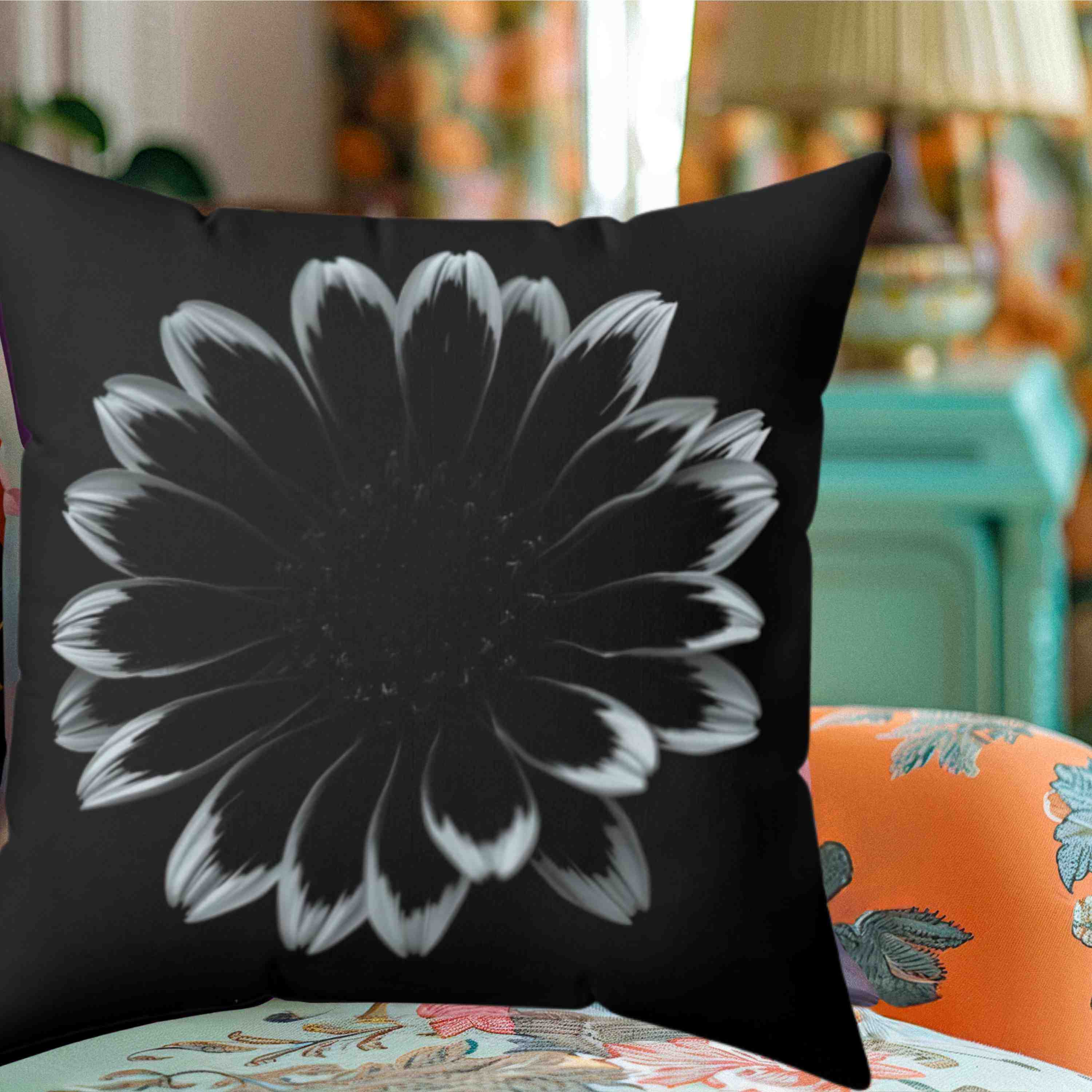 Black Floral Decorative Pillow - Modern Home Accent, Cozy Living Room Cushion, Unique Gift Idea, Seasonal Decor, Floral Design product thumbnail image