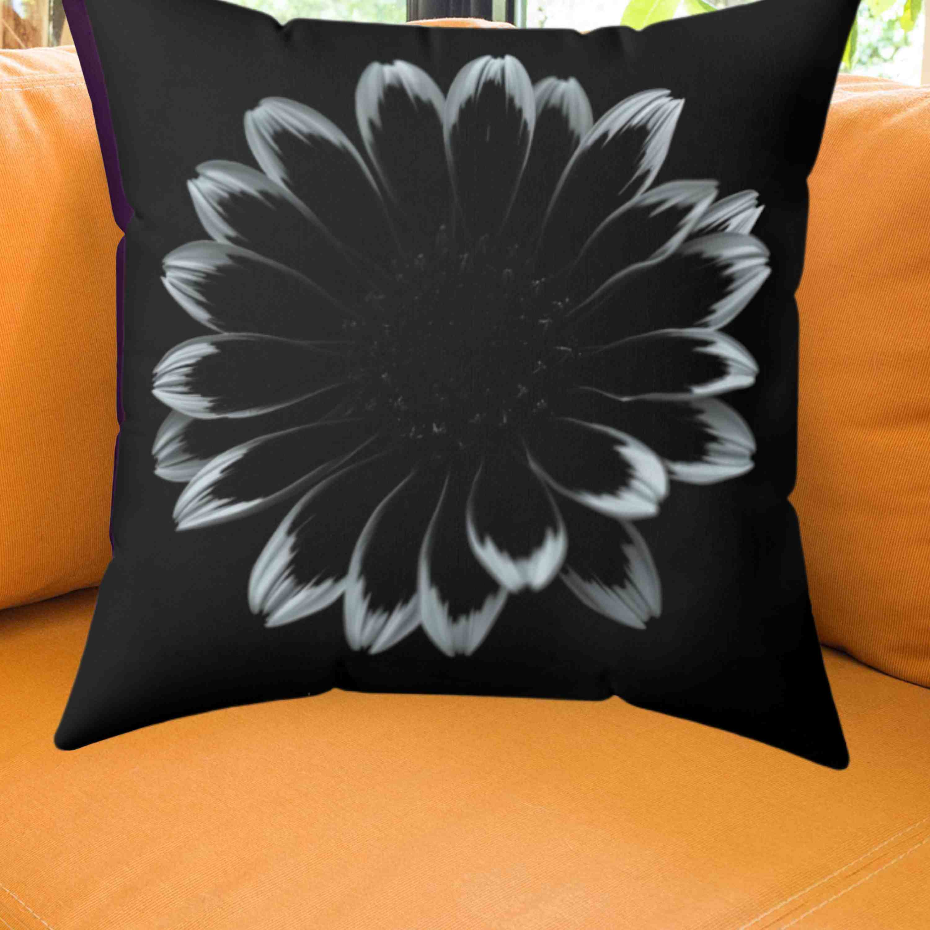 Black Floral Decorative Pillow - Modern Home Accent, Cozy Living Room Cushion, Unique Gift Idea, Seasonal Decor, Floral Design product thumbnail image