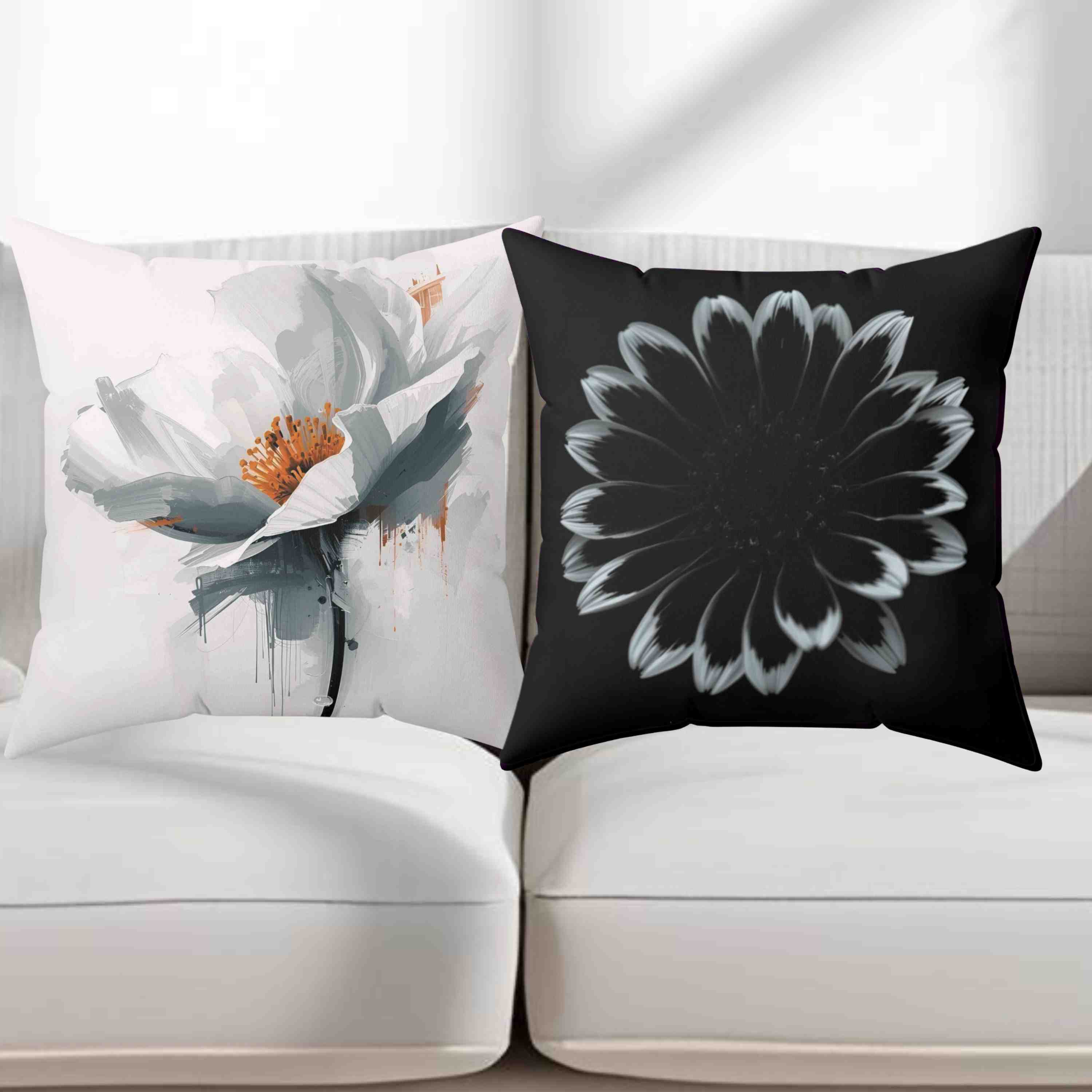 Black Floral Decorative Pillow - Modern Home Accent, Cozy Living Room Cushion, Unique Gift Idea, Seasonal Decor, Floral Design product thumbnail image
