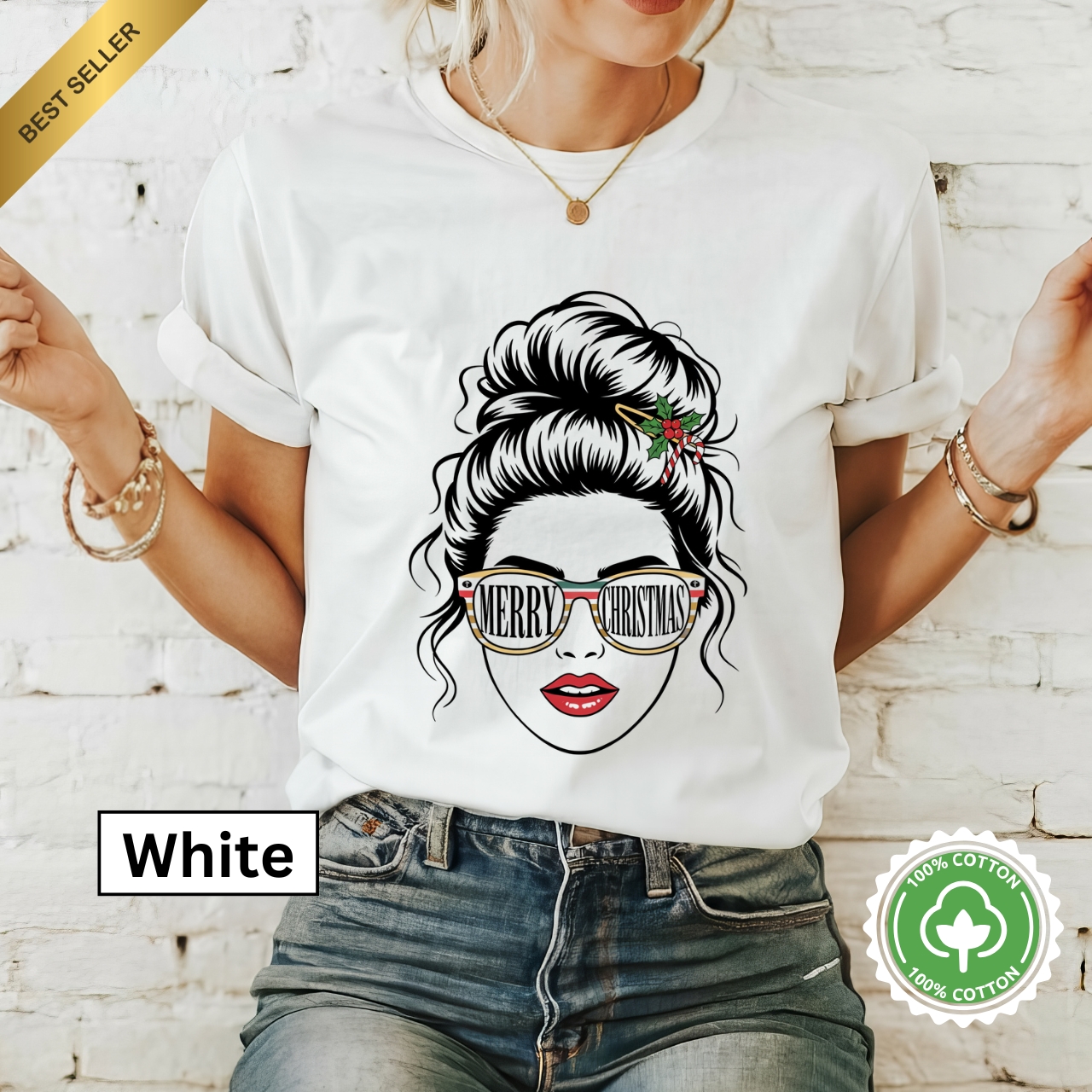 Festive Holiday T-Shirt with Fun Graphic, Merry &amp; Bright, Christmas Gift, Casual Wear, Summer Style, Winter Holiday Outfit product thumbnail image