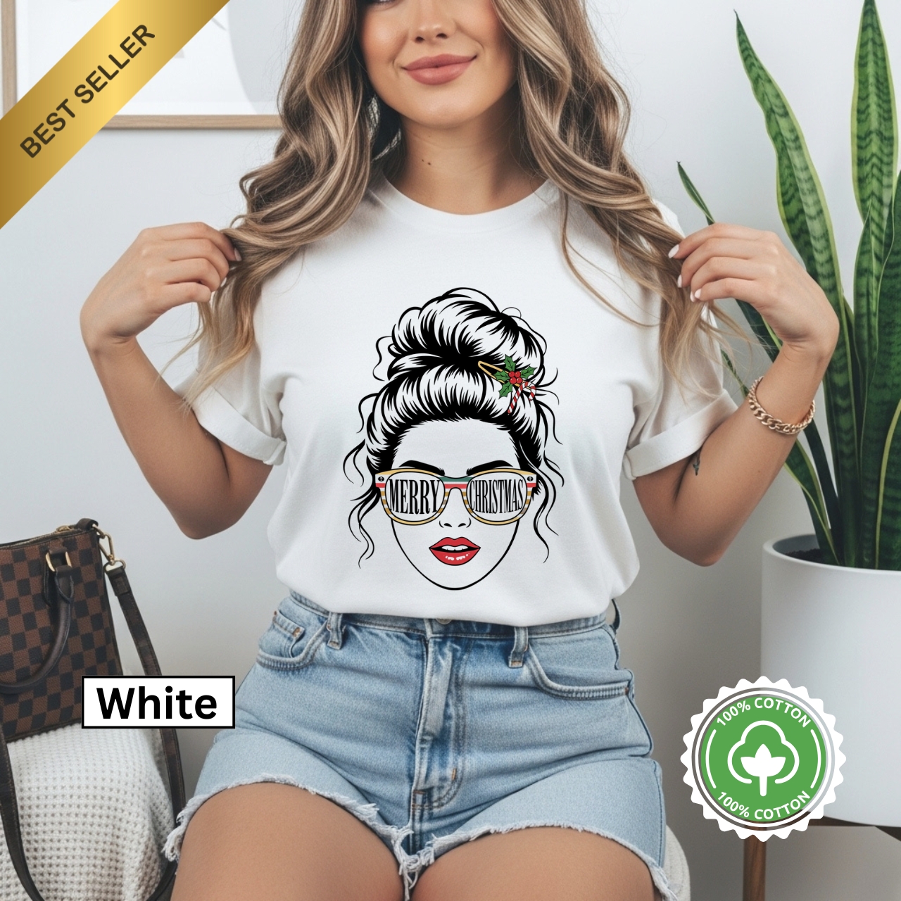 Festive Holiday T-Shirt with Fun Graphic, Merry &amp; Bright, Christmas Gift, Casual Wear, Summer Style, Winter Holiday Outfit product thumbnail image