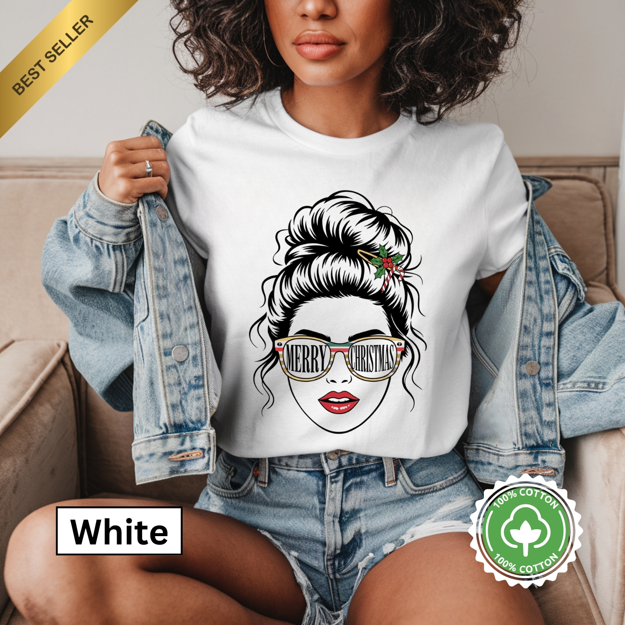 Festive Holiday T-Shirt with Fun Graphic, Merry &amp; Bright, Christmas Gift, Casual Wear, Summer Style, Winter Holiday Outfit product thumbnail image