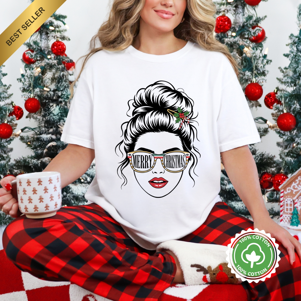 Festive Holiday T-Shirt with Fun Graphic, Merry &amp; Bright, Christmas Gift, Casual Wear, Summer Style, Winter Holiday Outfit