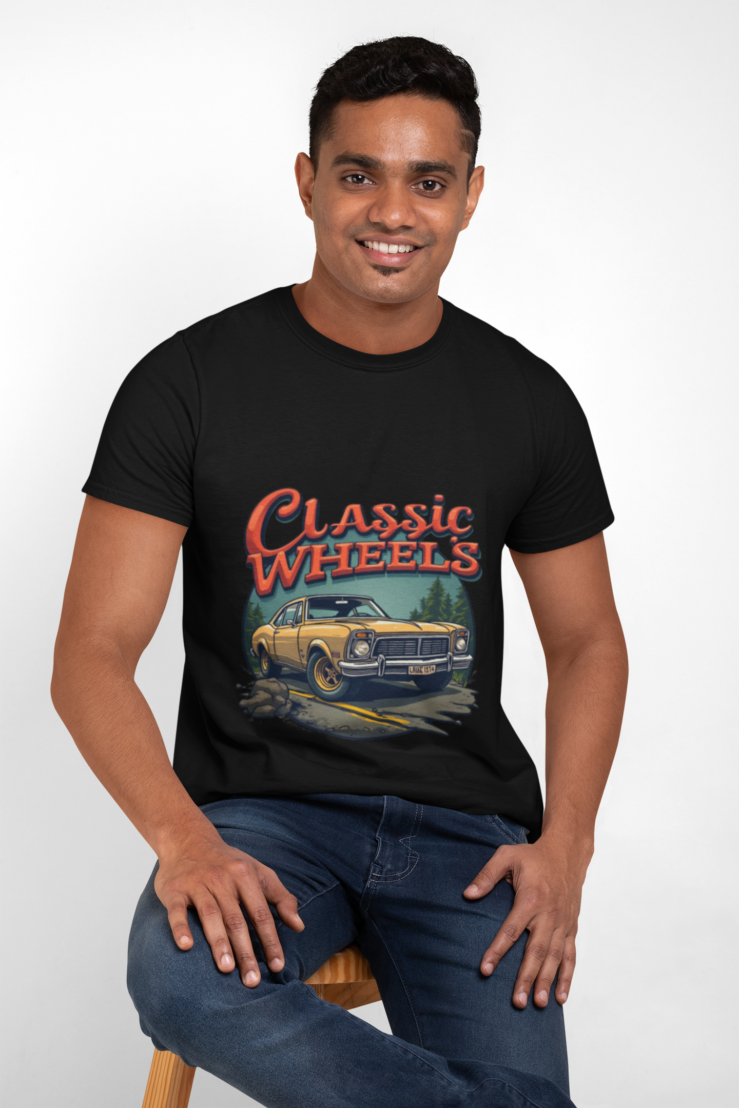Heavy Cotton 'Classic Wheels' Unisex Vintage Car Graphic T-Shirt.