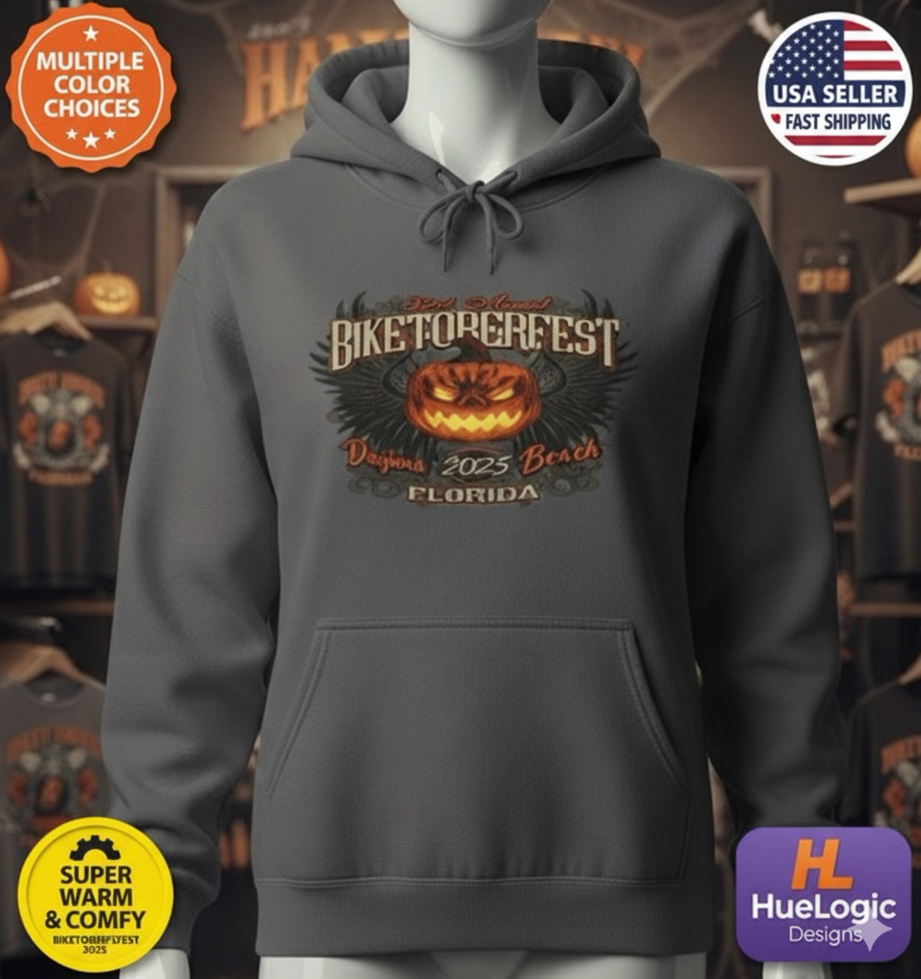 Biketoberfest 2025 Daytona Beach FL Hoodie Sweatshirt Harley Style Pumpkin product thumbnail image Biketoberfest 2025 Daytona Beach FL Hoodie Sweatshirt Harley Style Pumpkin product thumbnail image