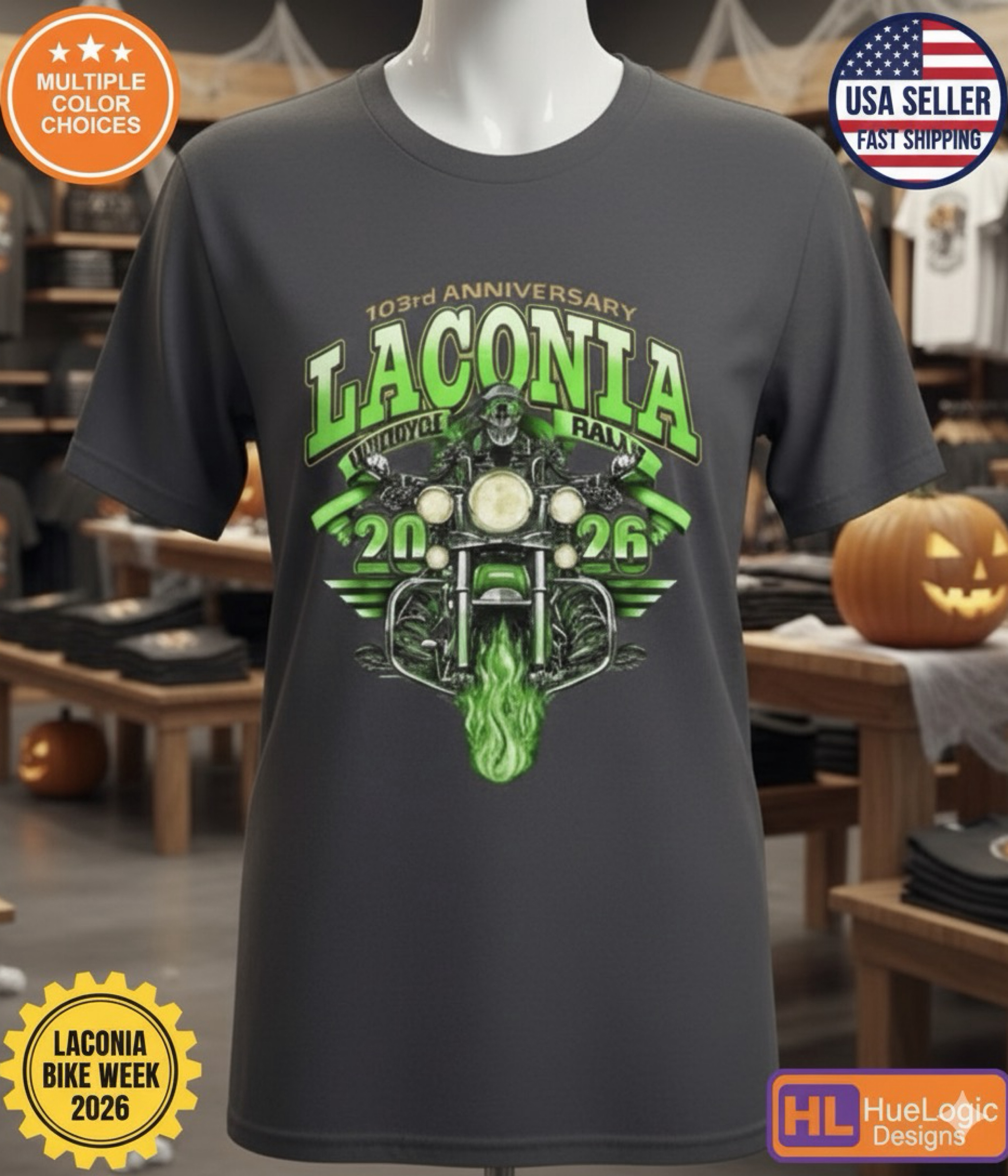 Laconia 2026 Bike Week Rally T-Shirt 103rd Anniversary HD Motorcycle Rally Tee