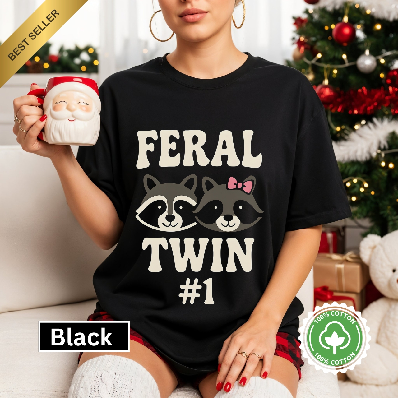 Feral Twin T-Shirt, Cute Raccoon Print Shirt, Unisex Graphic Tee, Personalized Gift, Animal Lover's Apparel, Cool Casual Wear product thumbnail image