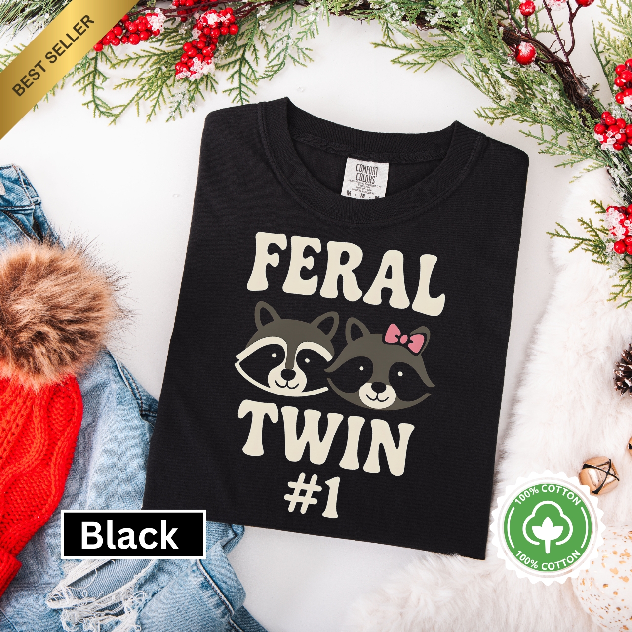 Feral Twin T-Shirt, Cute Raccoon Print Shirt, Unisex Graphic Tee, Personalized Gift, Animal Lover's Apparel, Cool Casual Wear product thumbnail image