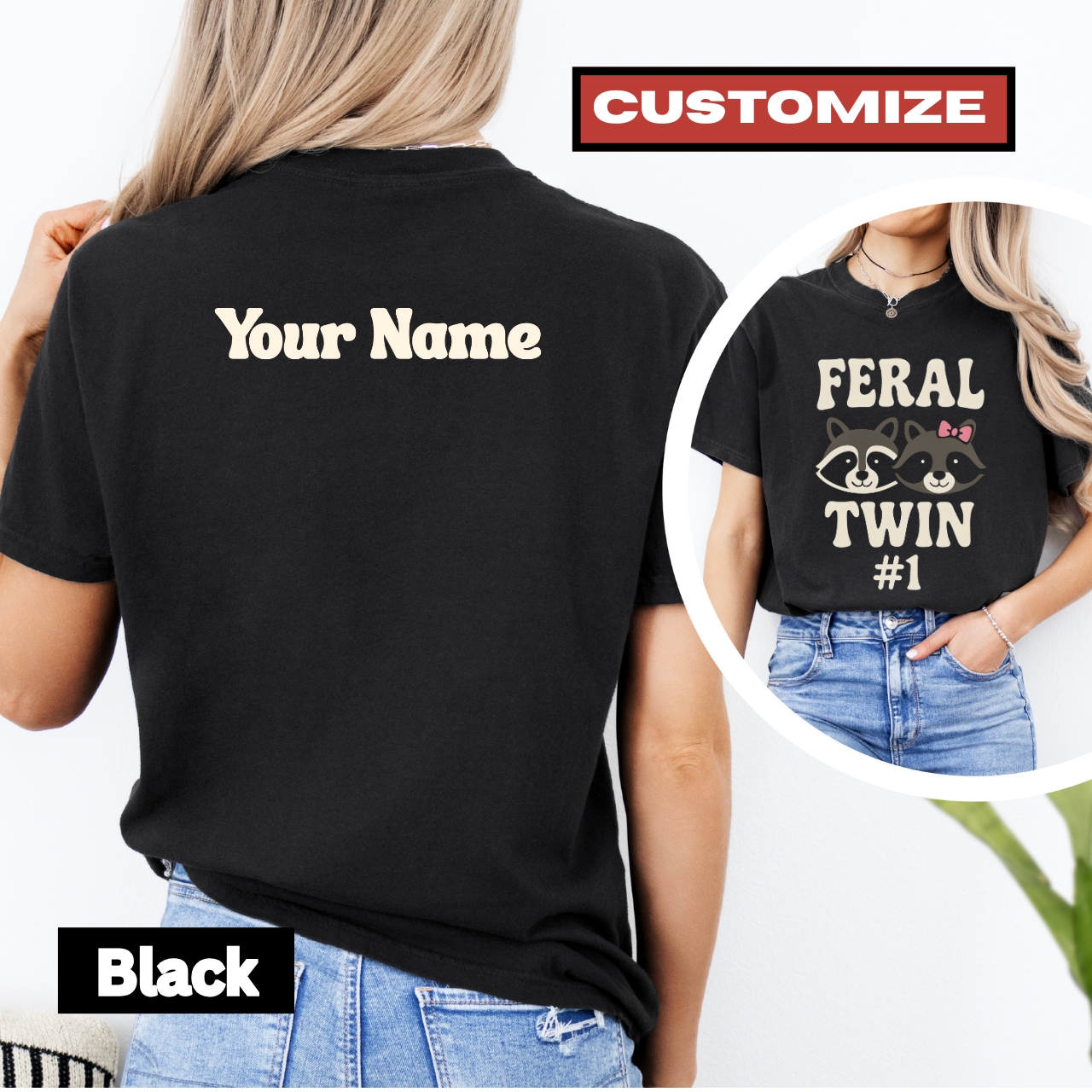 Feral Twin T-Shirt, Cute Raccoon Print Shirt, Unisex Graphic Tee, Personalized Gift, Animal Lover's Apparel, Cool Casual Wear product thumbnail image