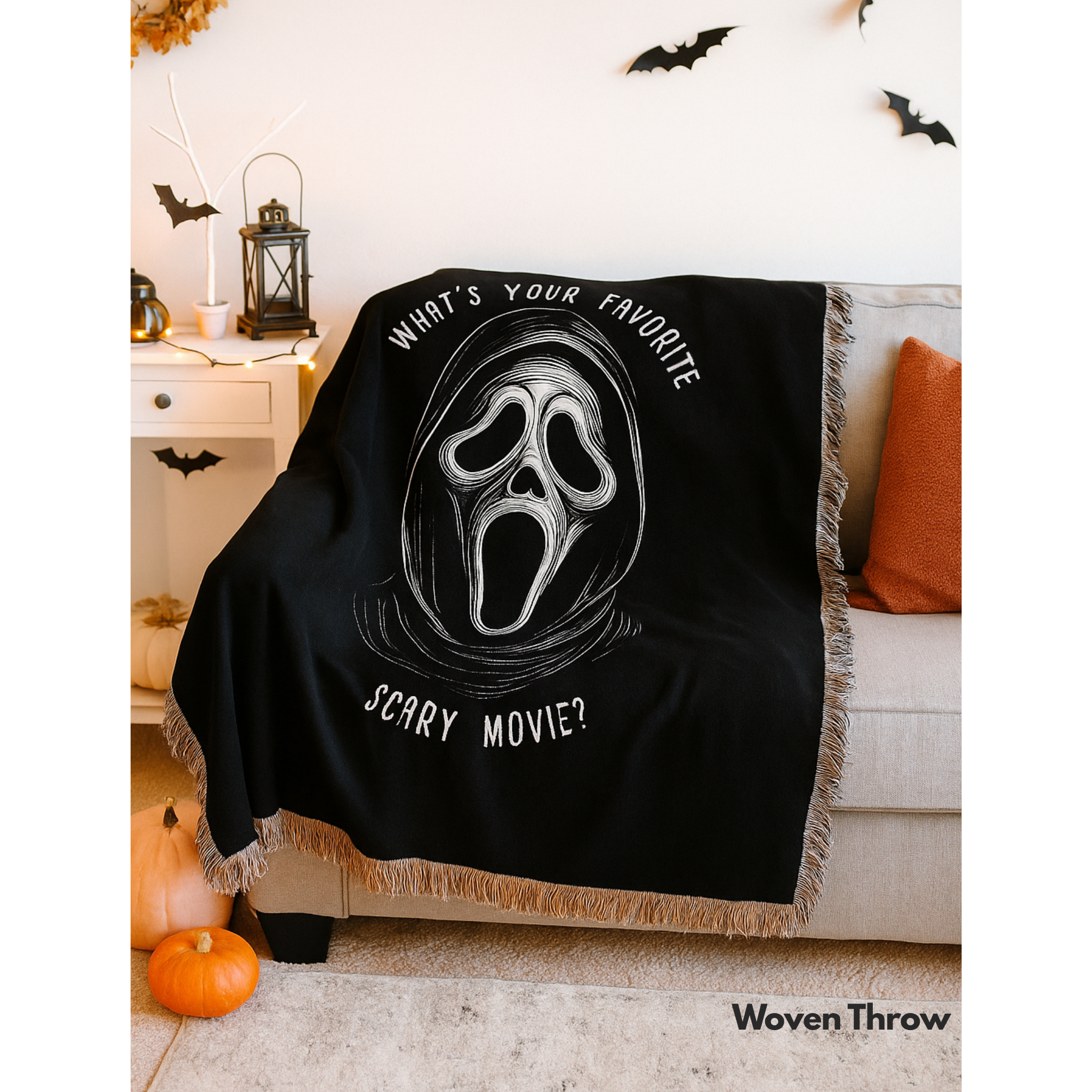 Scream: Movie Inspired Woven Throw Blanket product thumbnail image Scream: Movie Inspired Woven Throw Blanket product thumbnail image