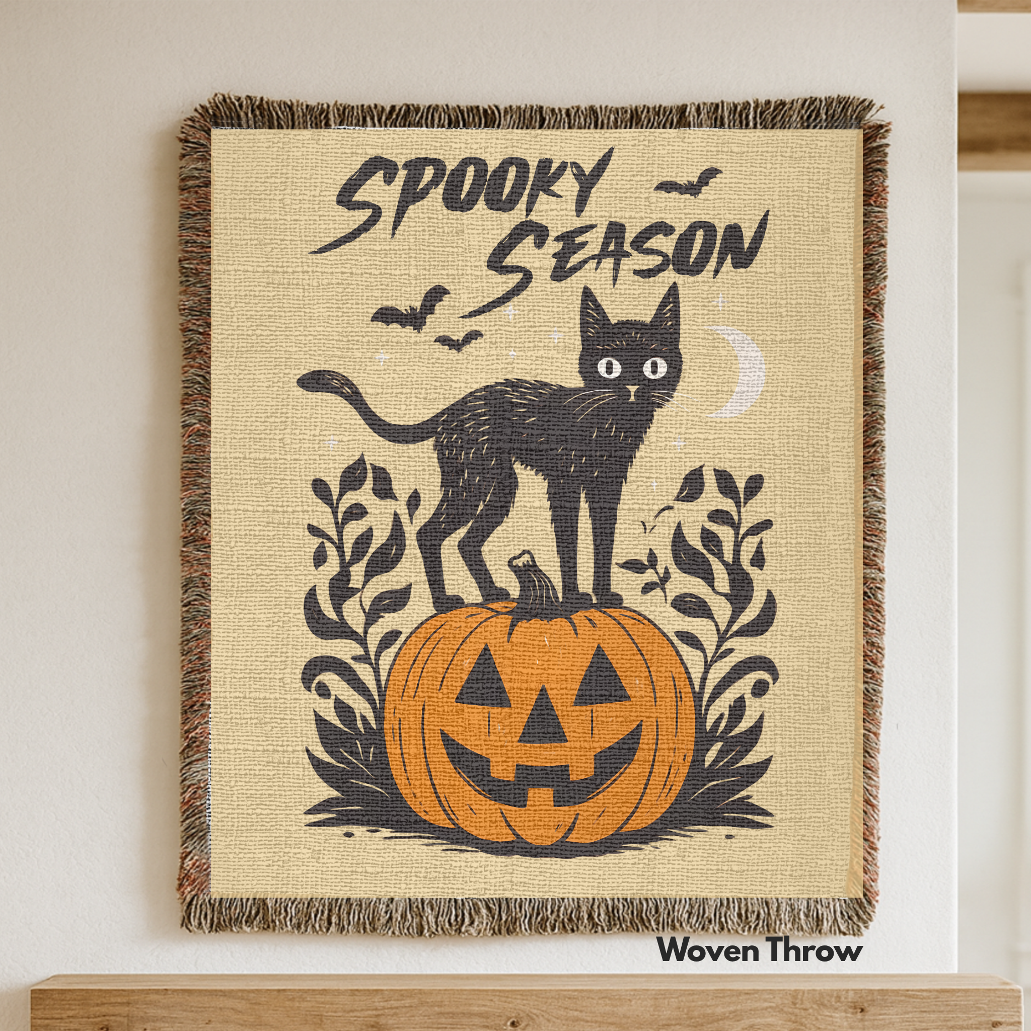 Vintage Spooky Season: Halloween Woven Throw Blanket
