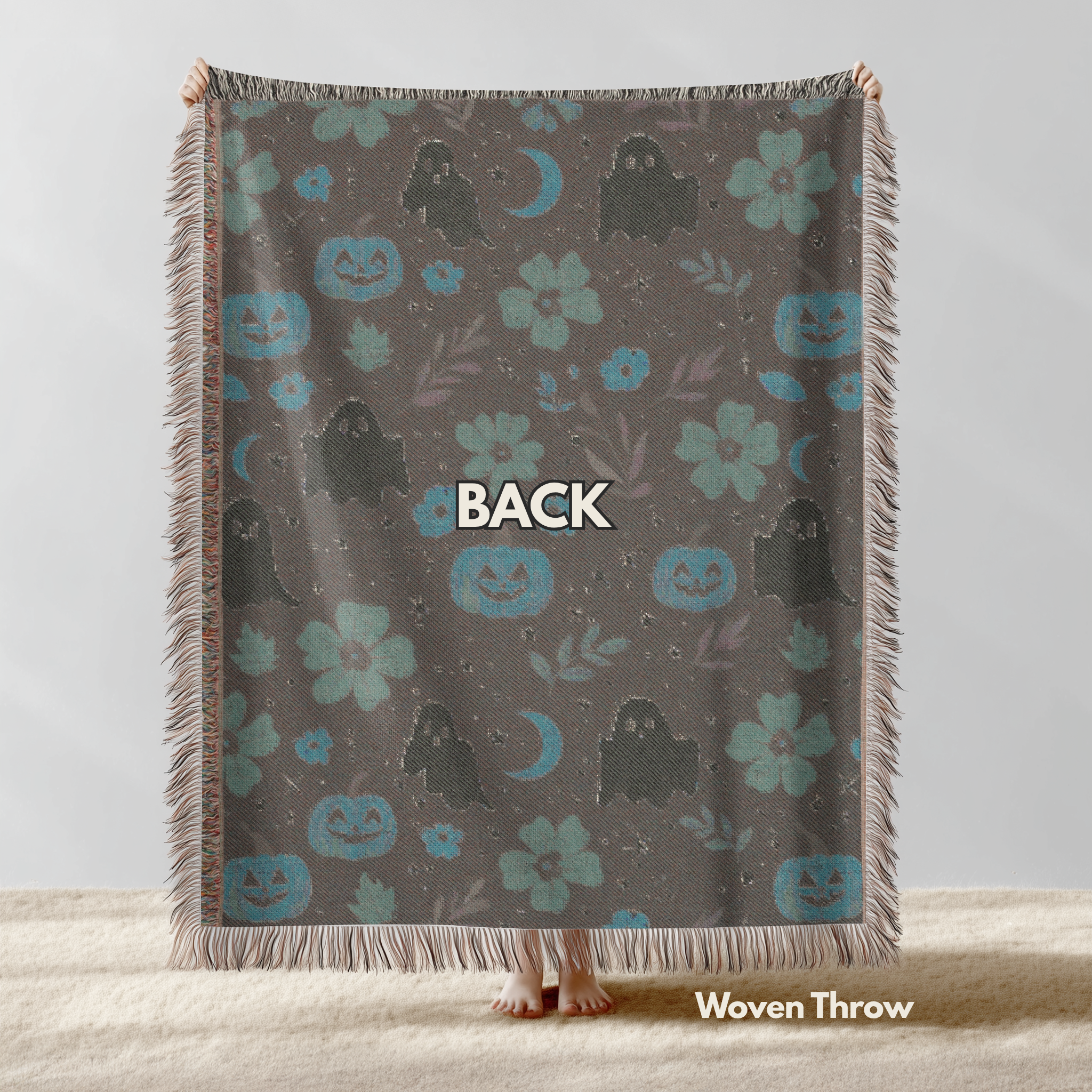 Halloween Pattern: Pumpkins, Ghosts, and Fall Leaves Woven Throw Blanket product thumbnail image