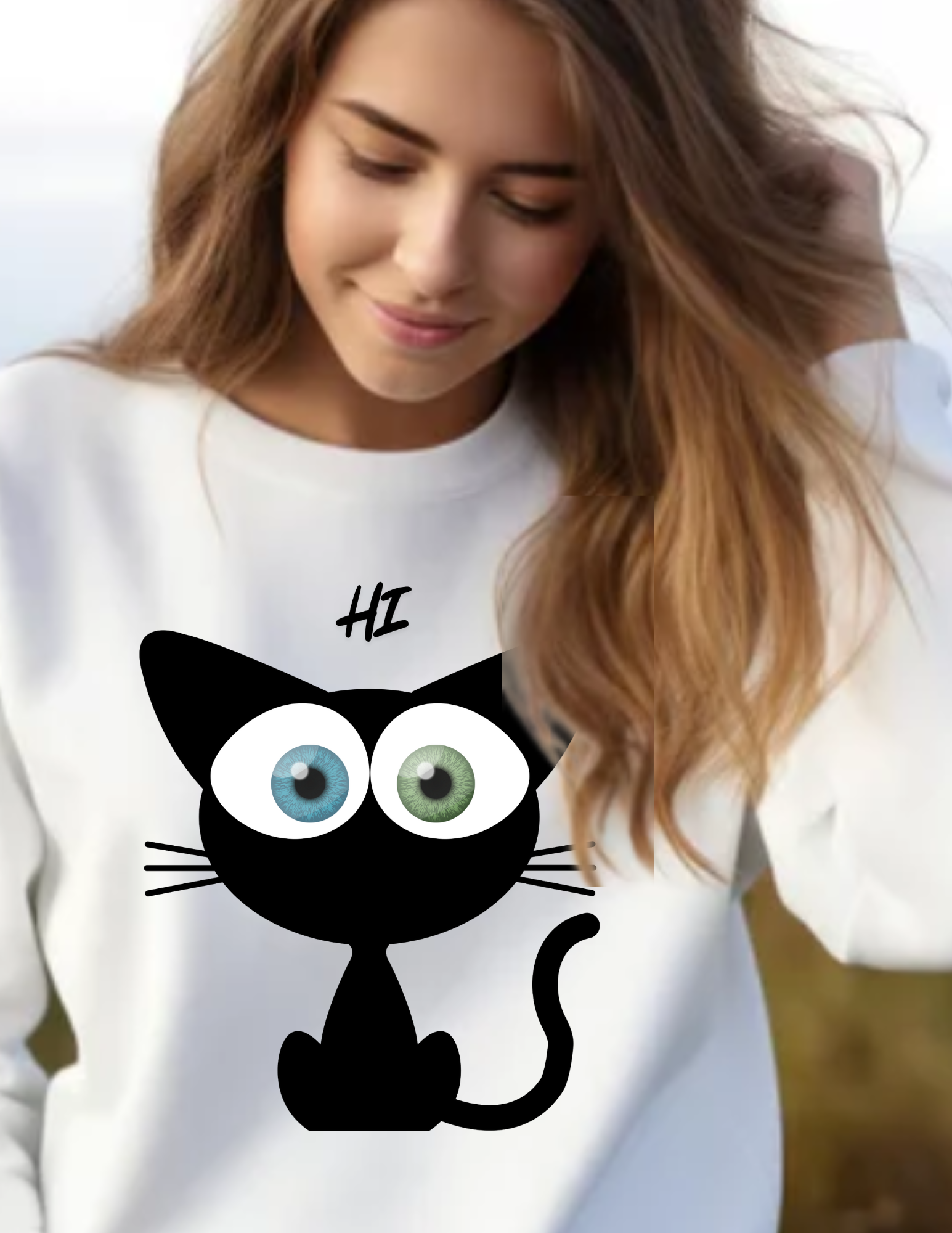 Adorable Cat Design Crewneck Sweatshirt product thumbnail image