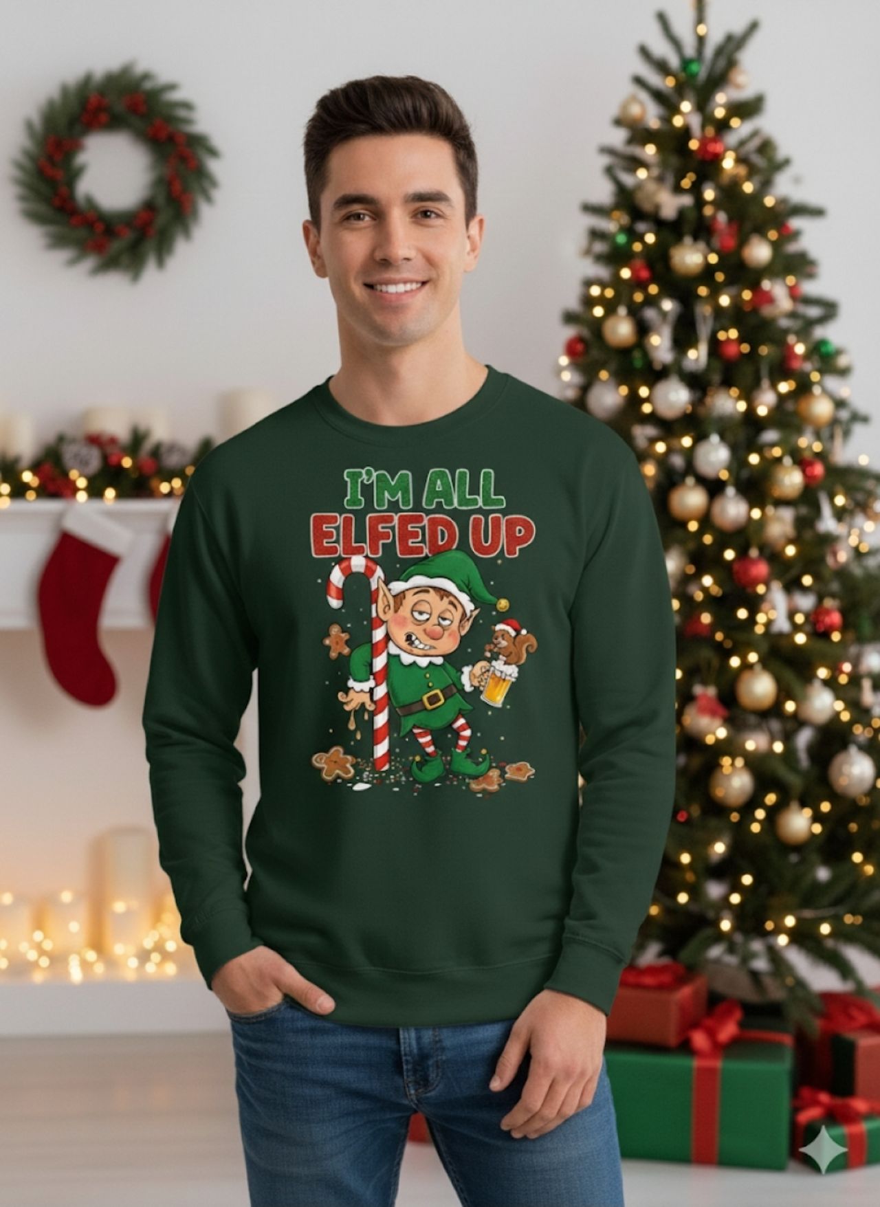 I'm All Elfed Up, Christmas Elf Sweatshirt - I'm All Elfed Up, Holiday Apparel, Cute Christmas Sweatshirt, Cozy Winter Outfit, Funny Gift for Adults