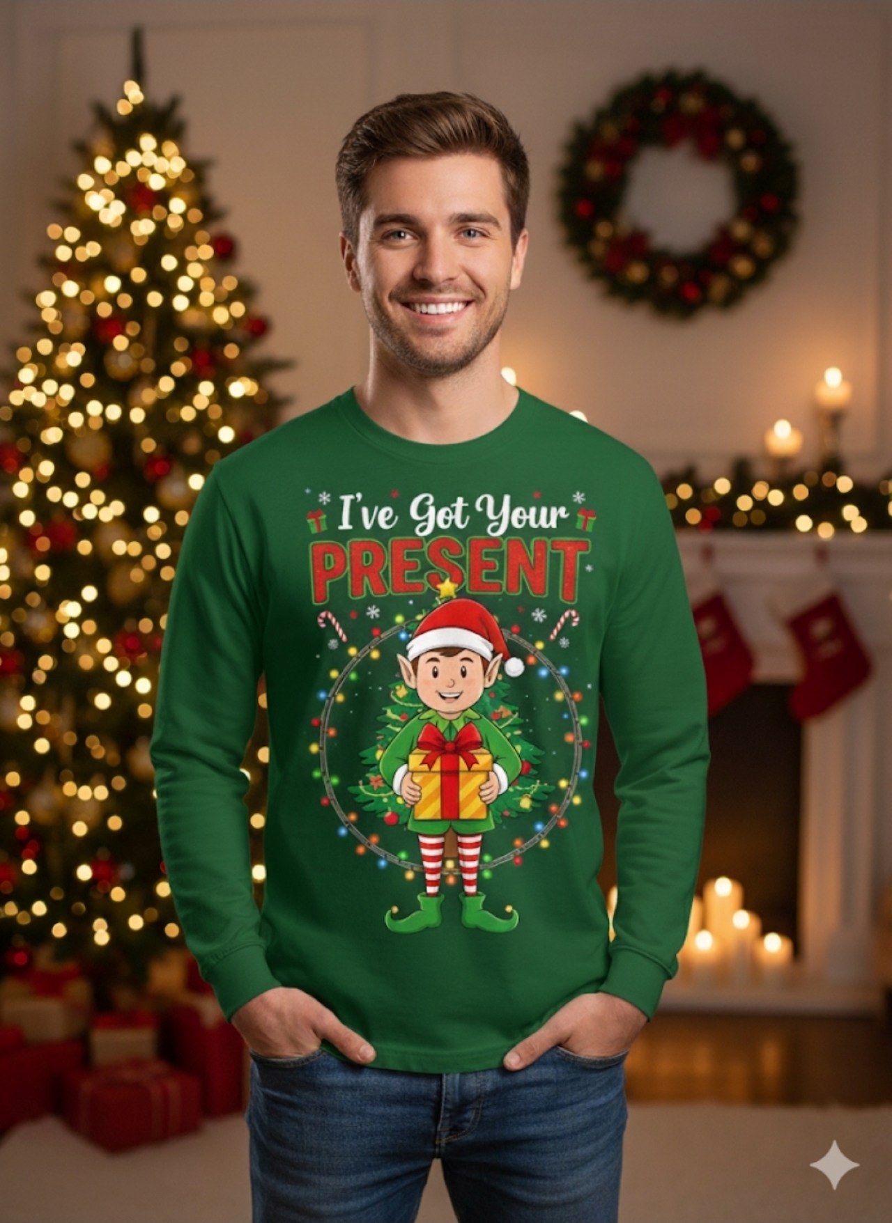 I've Got Your Present, Festive Holiday Crewneck Sweatshirt, Christmas Gift Sweatshirt, Cozy Winter Apparel, Unisex Sweatshirt, Cute Elf Design product thumbnail image I've Got Your Present, Festive Holiday Crewneck Sweatshirt, Christmas Gift Sweatshirt, Cozy Winter Apparel, Unisex Sweatshirt, Cute Elf Design product thumbnail image