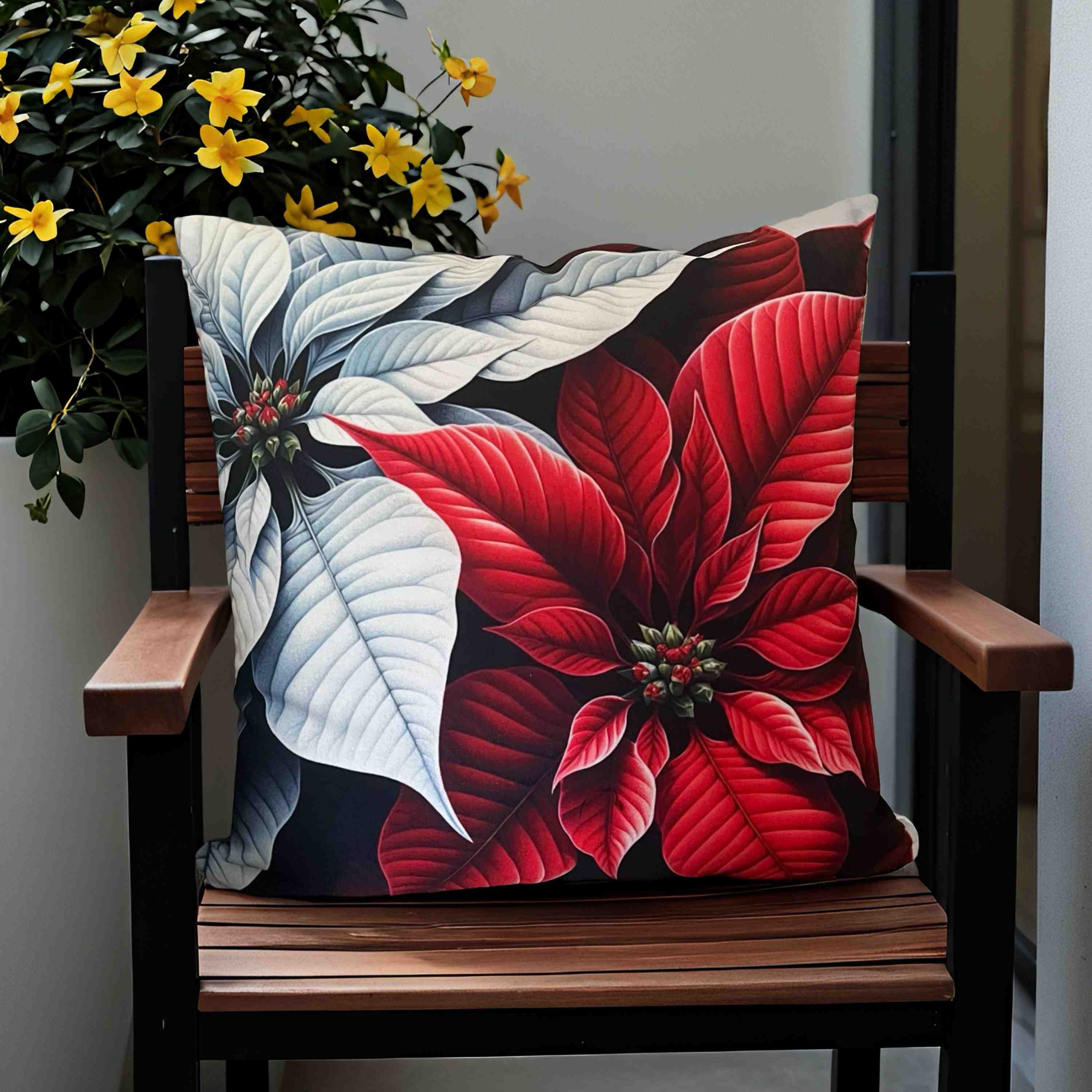 Poinsettia Floral Throw Pillow, Poinsettia Decor, Home Accent, Holiday Decoration, Gift for Her, Cozy Living Room product thumbnail image