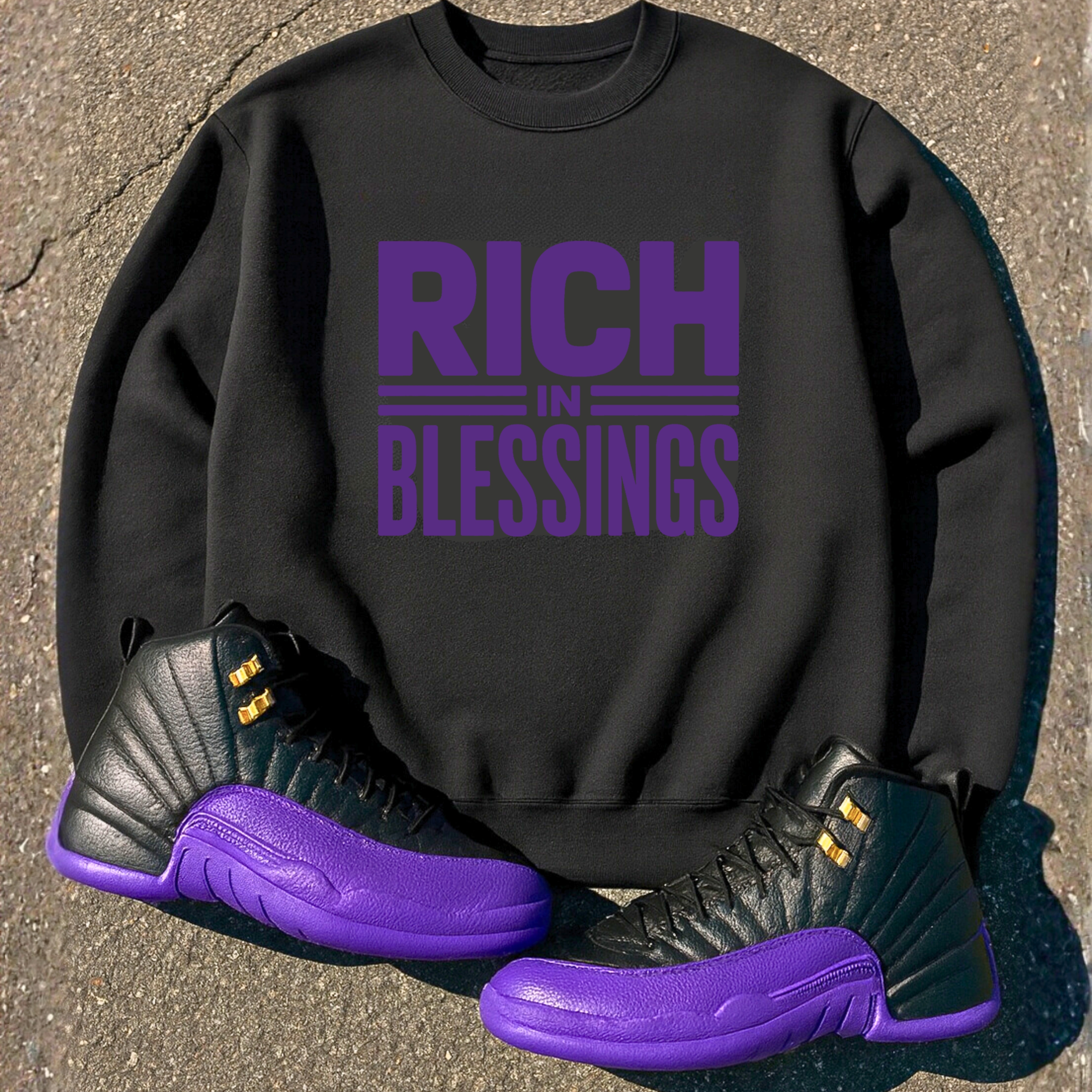 Unisex 'RICH IN BLESSING" Black/Field Purple Sweatshirt