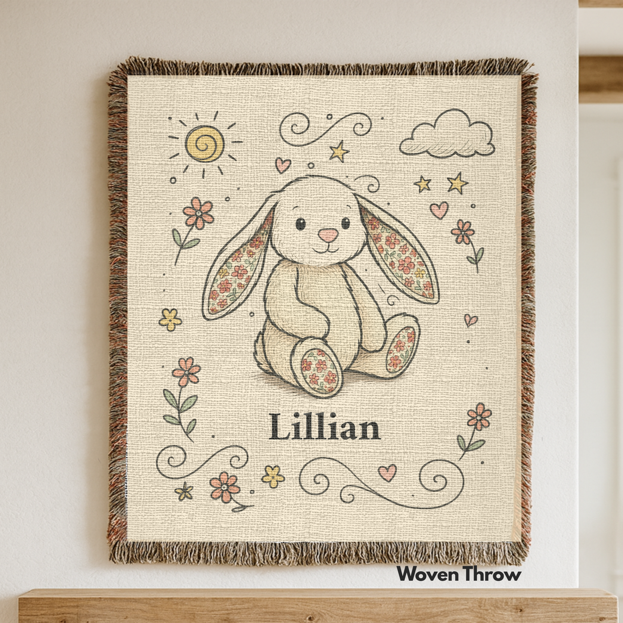 Personalized Whimsical Bunny Blanket Woven Throw Blanket