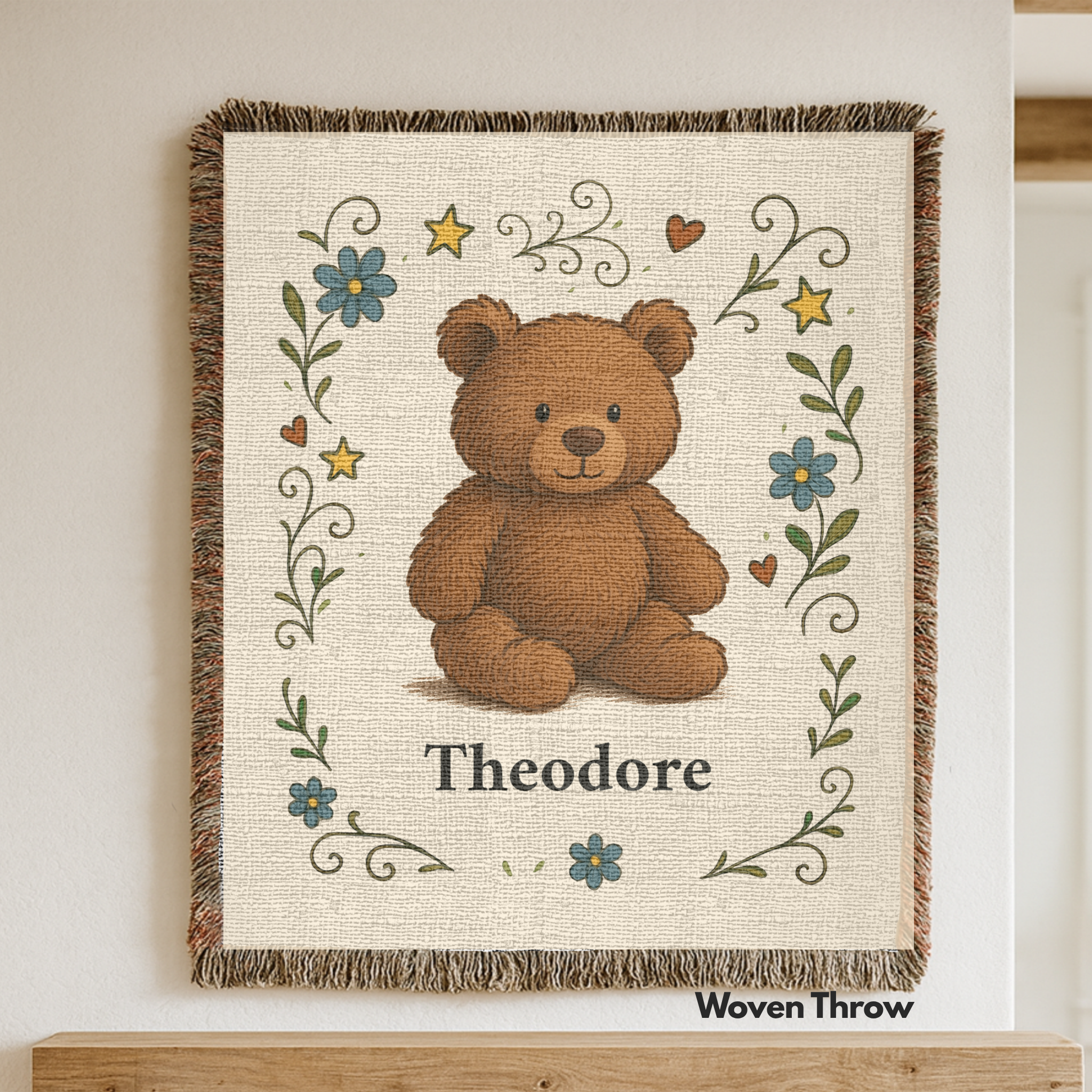 Personalized Whimsical Teddy Bear Blanket: Woven Throw Blanket