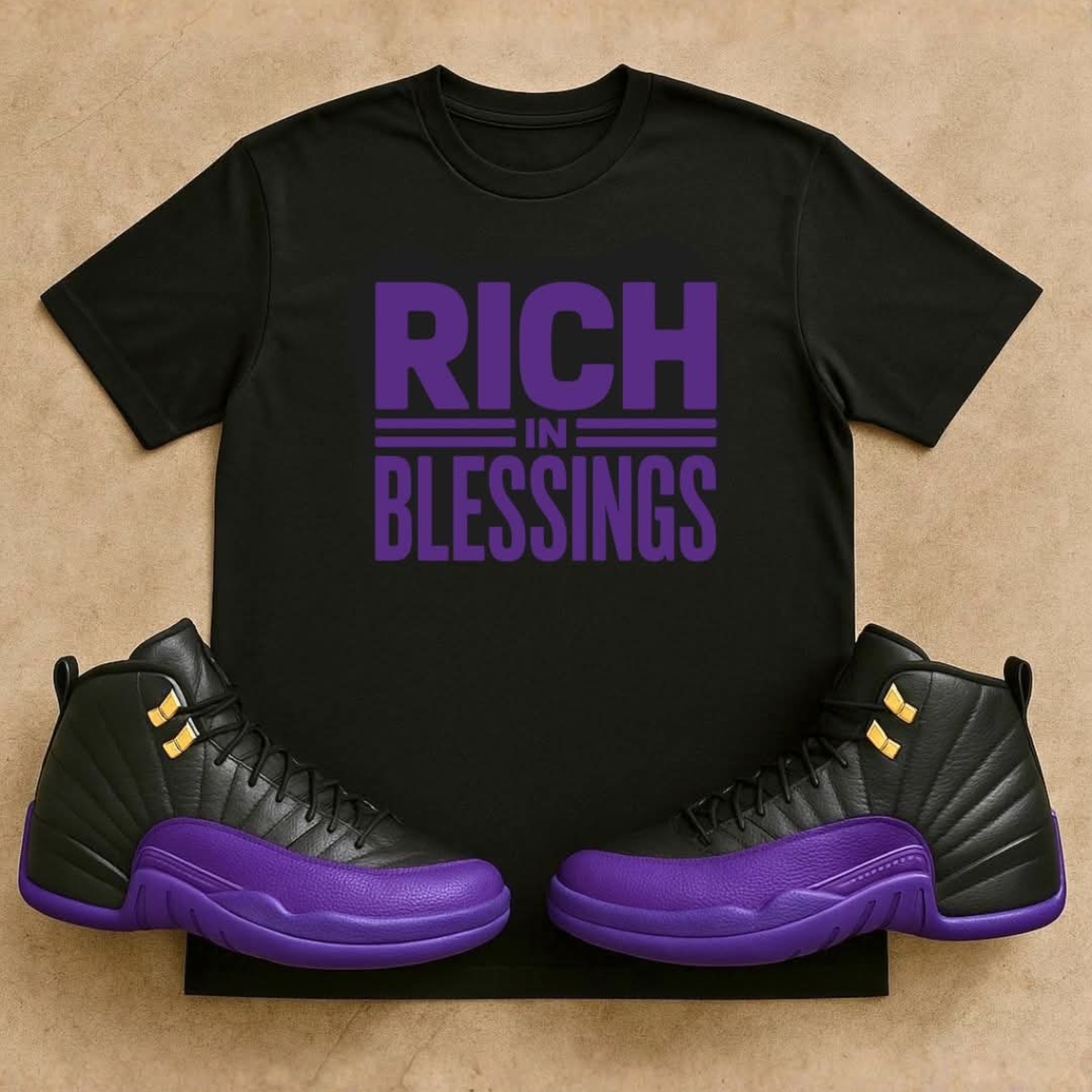 Unisex Softstyle "RICH IN BLESSINGS" T-Shirt Field Purple/Black product thumbnail image Unisex Softstyle "RICH IN BLESSINGS" T-Shirt Field Purple/Black product thumbnail image
