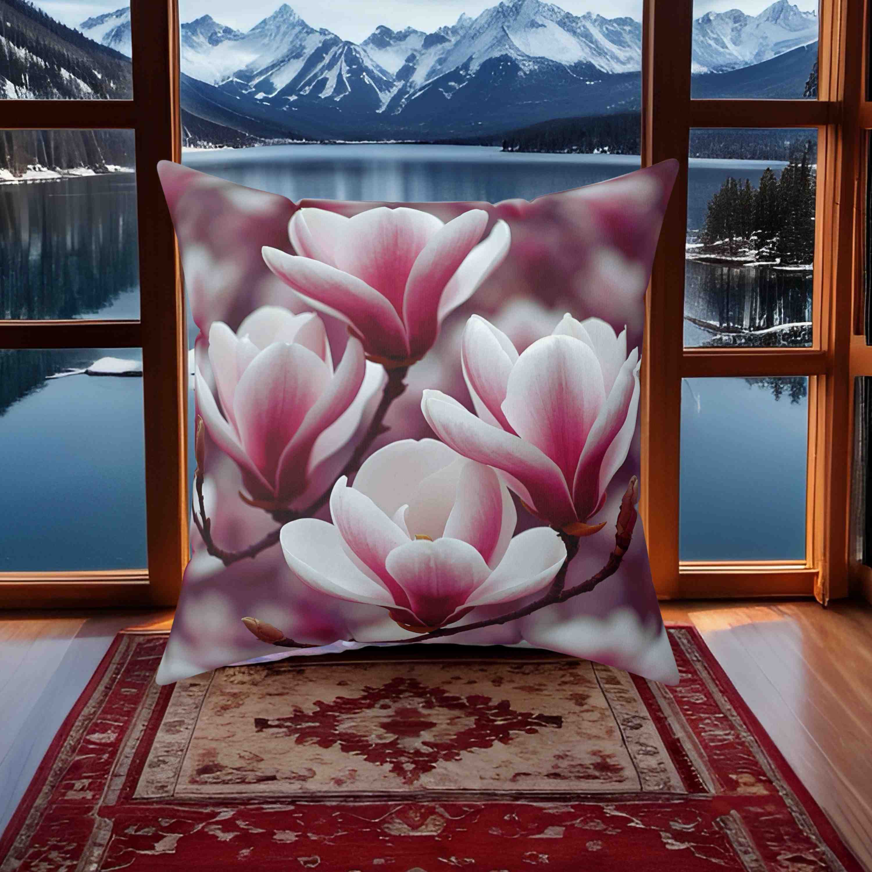 Magnolia Beauty Floral Square Pillow, Decorative Home Cushion, Cozy Pillow for Living Room, Gift for Flower Lovers, Spring Home Decor product thumbnail image