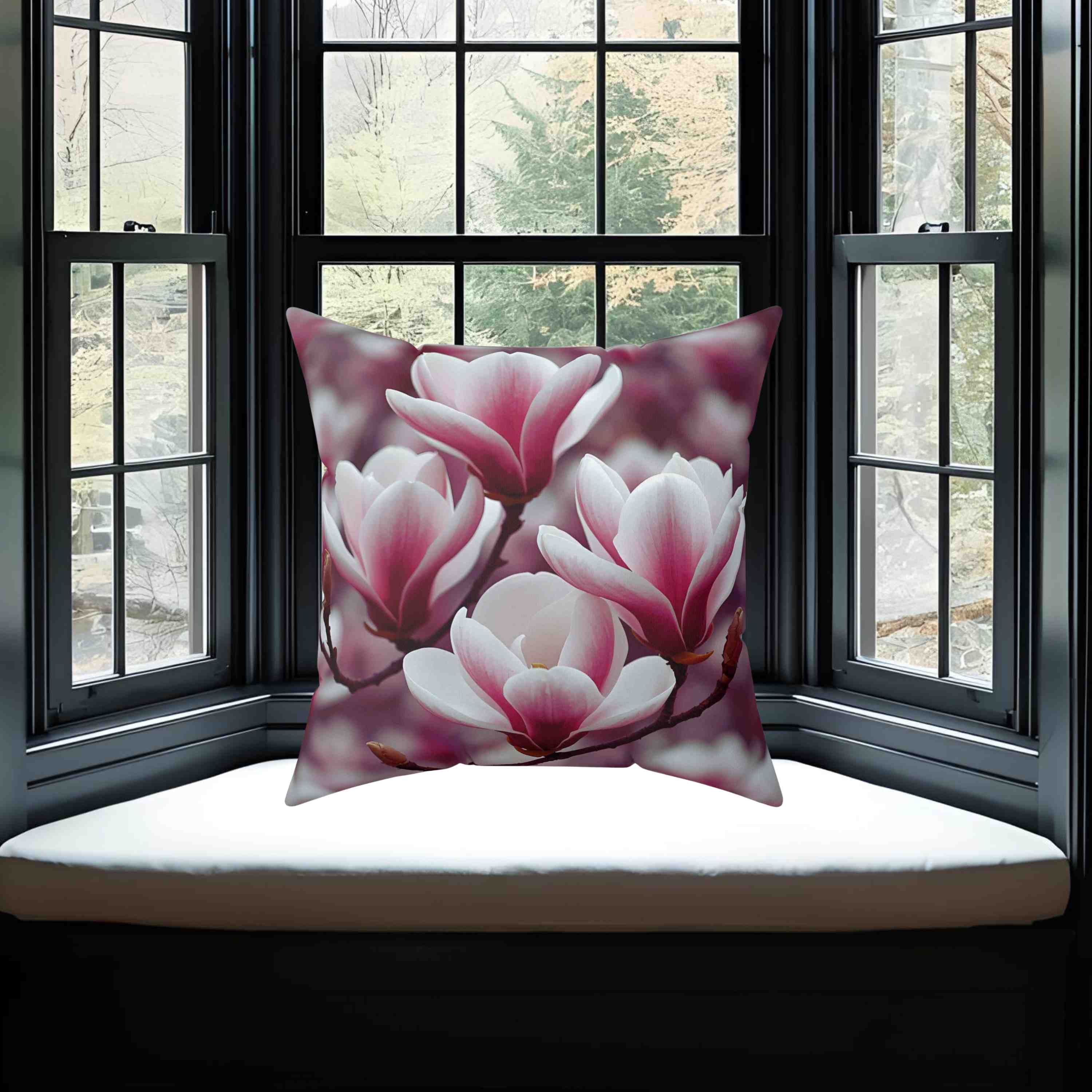 Magnolia Beauty Floral Square Pillow, Decorative Home Cushion, Cozy Pillow for Living Room, Gift for Flower Lovers, Spring Home Decor product thumbnail image