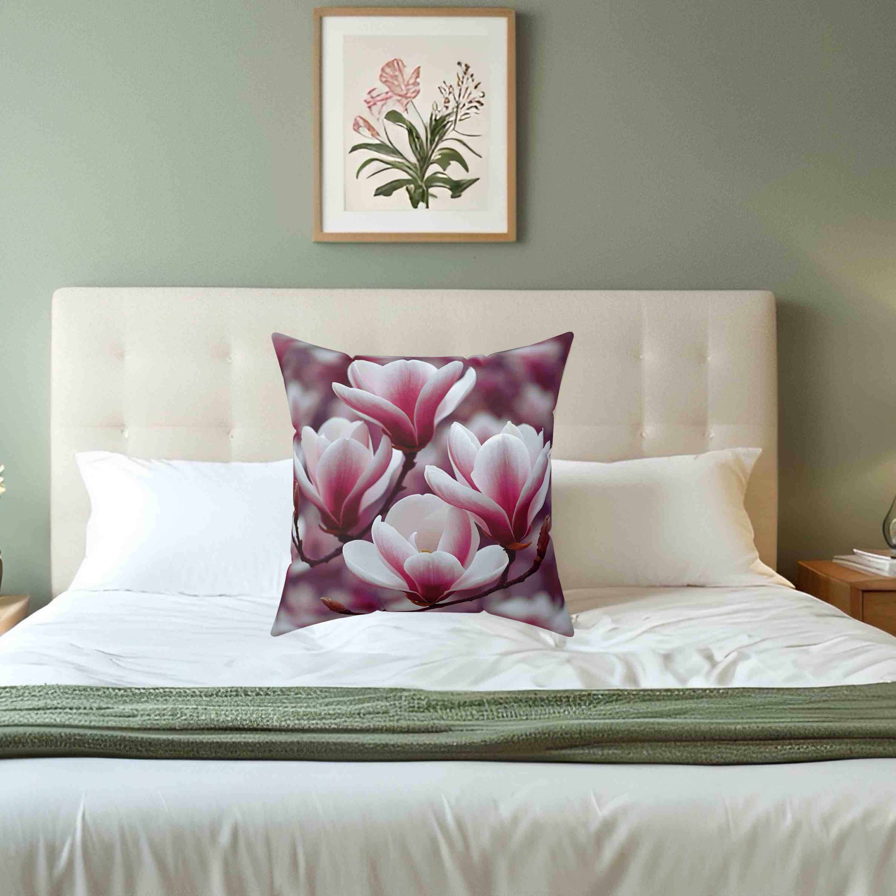 Magnolia Beauty Floral Square Pillow, Decorative Home Cushion, Cozy Pillow for Living Room, Gift for Flower Lovers, Spring Home Decor product thumbnail image