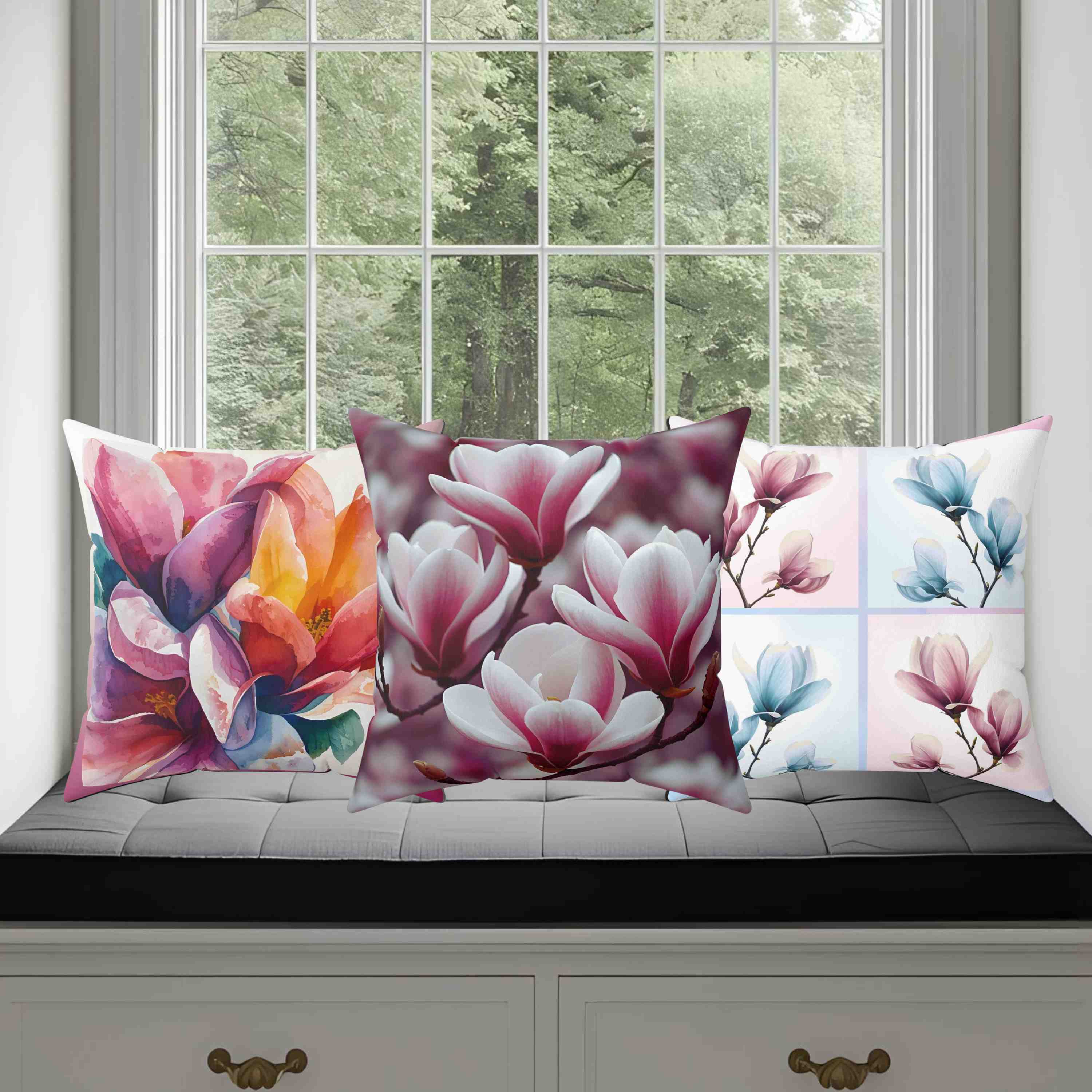 Magnolia Beauty Floral Square Pillow, Decorative Home Cushion, Cozy Pillow for Living Room, Gift for Flower Lovers, Spring Home Decor product thumbnail image