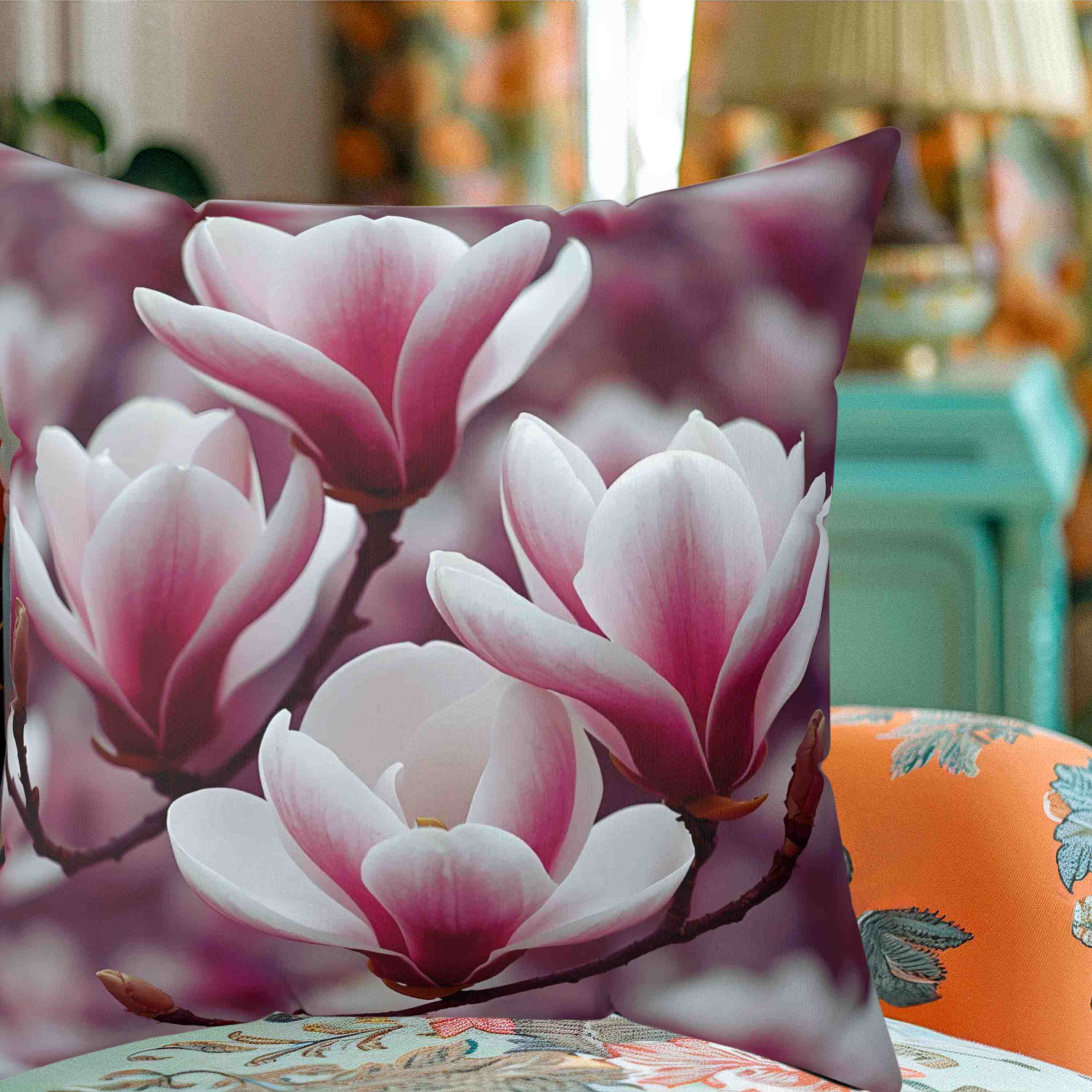 Magnolia Beauty Floral Square Pillow, Decorative Home Cushion, Cozy Pillow for Living Room, Gift for Flower Lovers, Spring Home Decor product thumbnail image