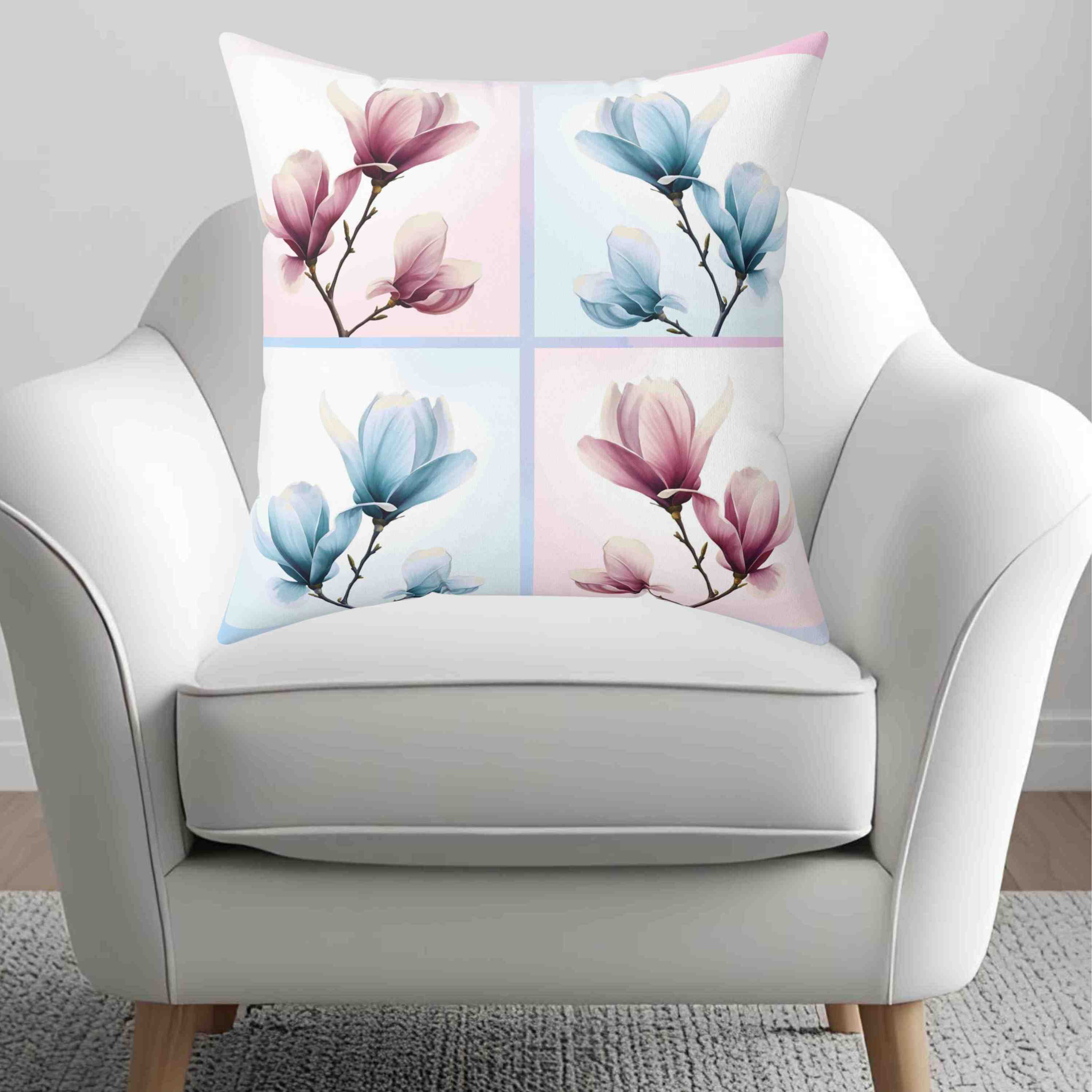 Magnolias Floral Square Pillow - Cozy Decorative Cushion for Home Decor, Living Room, Bedroom, Housewarming Gift, Spring Decor product thumbnail image