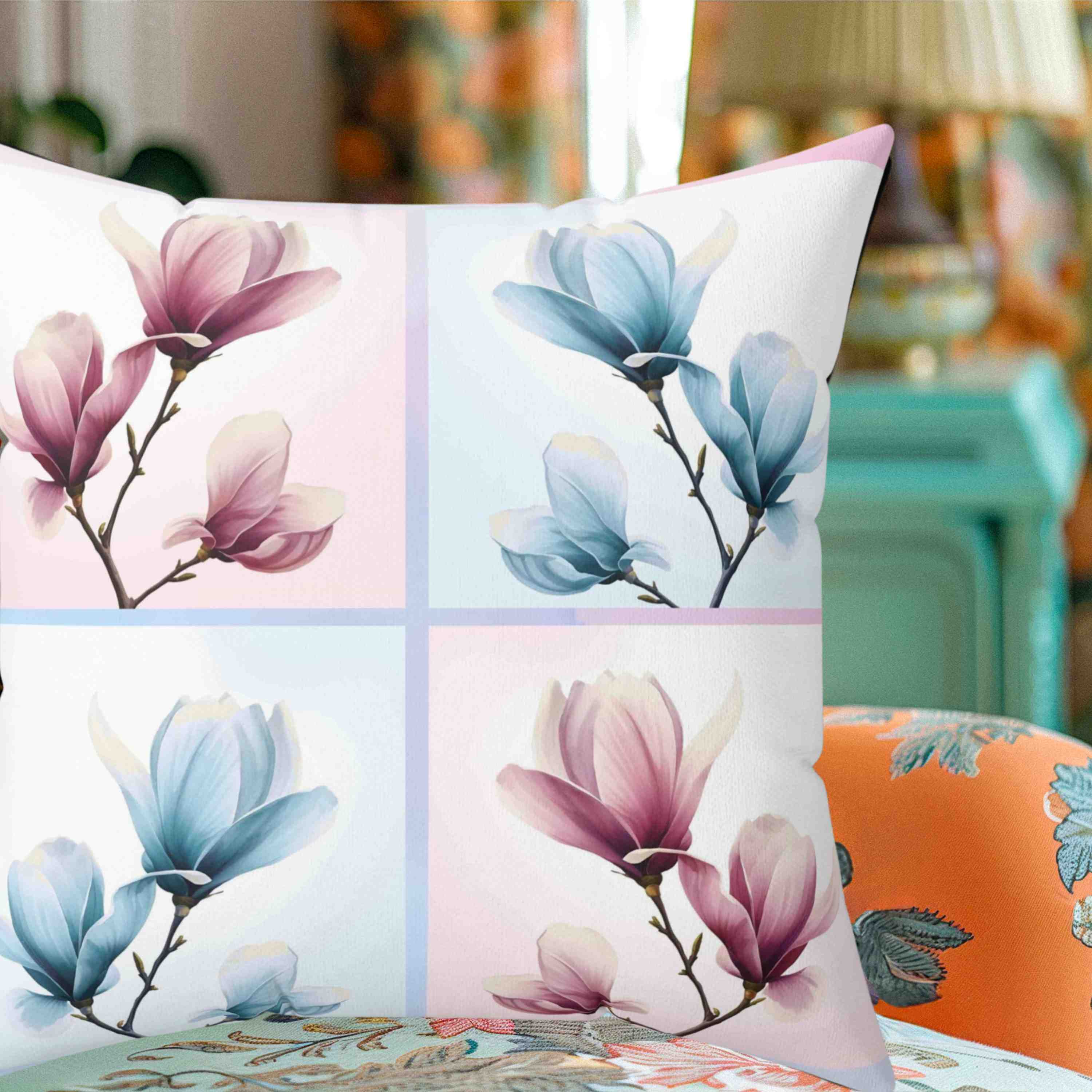 Magnolias Floral Square Pillow - Cozy Decorative Cushion for Home Decor, Living Room, Bedroom, Housewarming Gift, Spring Decor product thumbnail image
