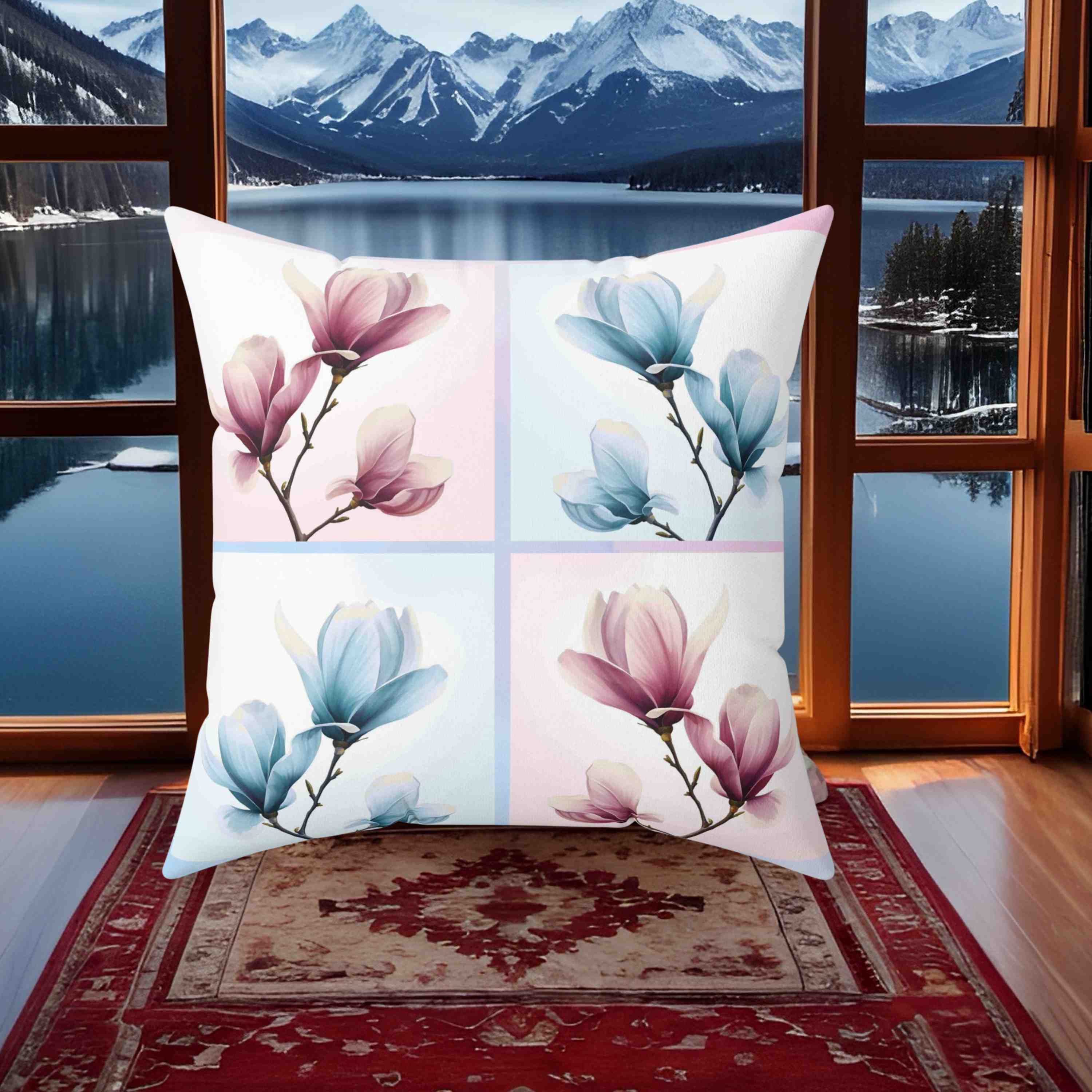 Magnolias Floral Square Pillow - Cozy Decorative Cushion for Home Decor, Living Room, Bedroom, Housewarming Gift, Spring Decor product thumbnail image
