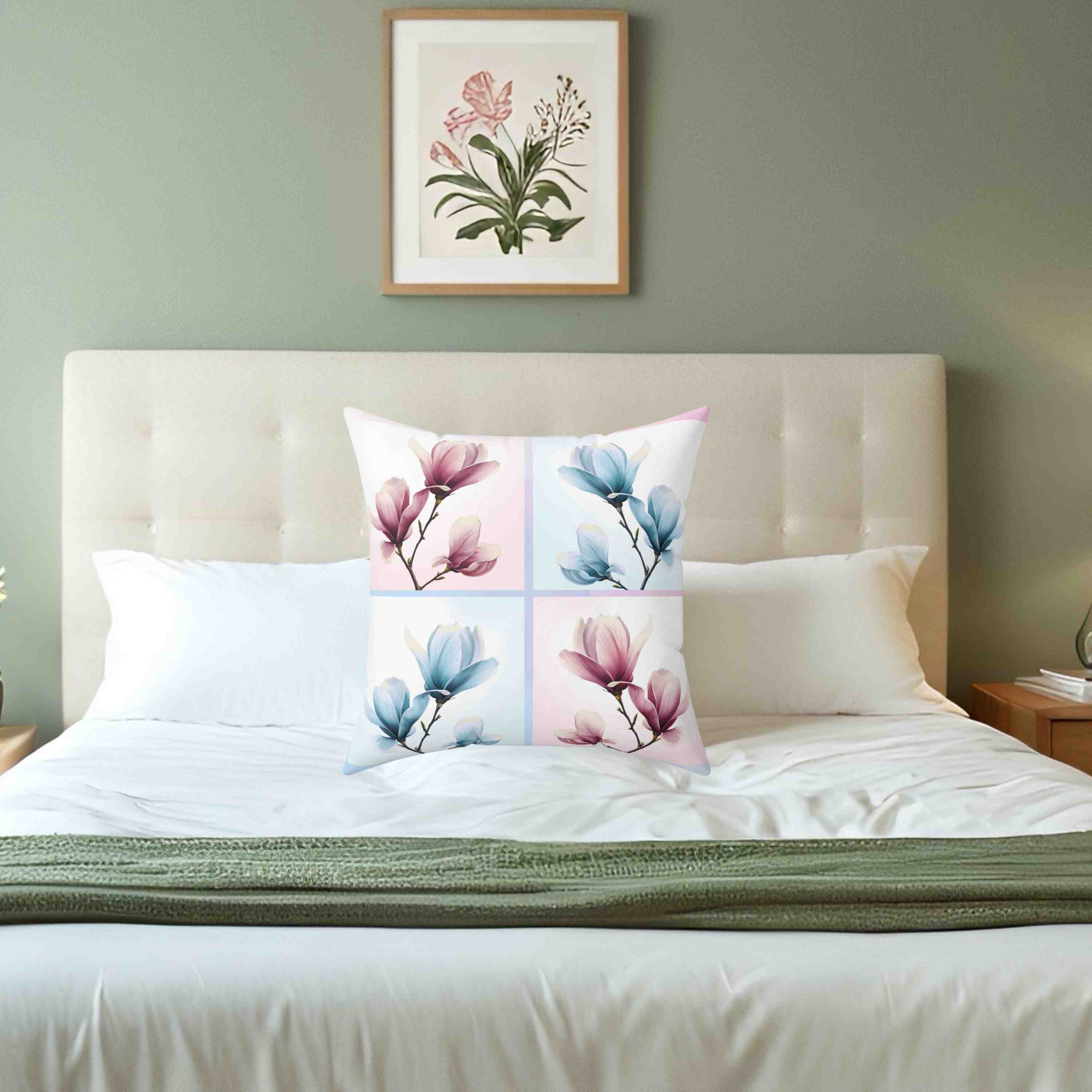 Magnolias Floral Square Pillow - Cozy Decorative Cushion for Home Decor, Living Room, Bedroom, Housewarming Gift, Spring Decor product thumbnail image