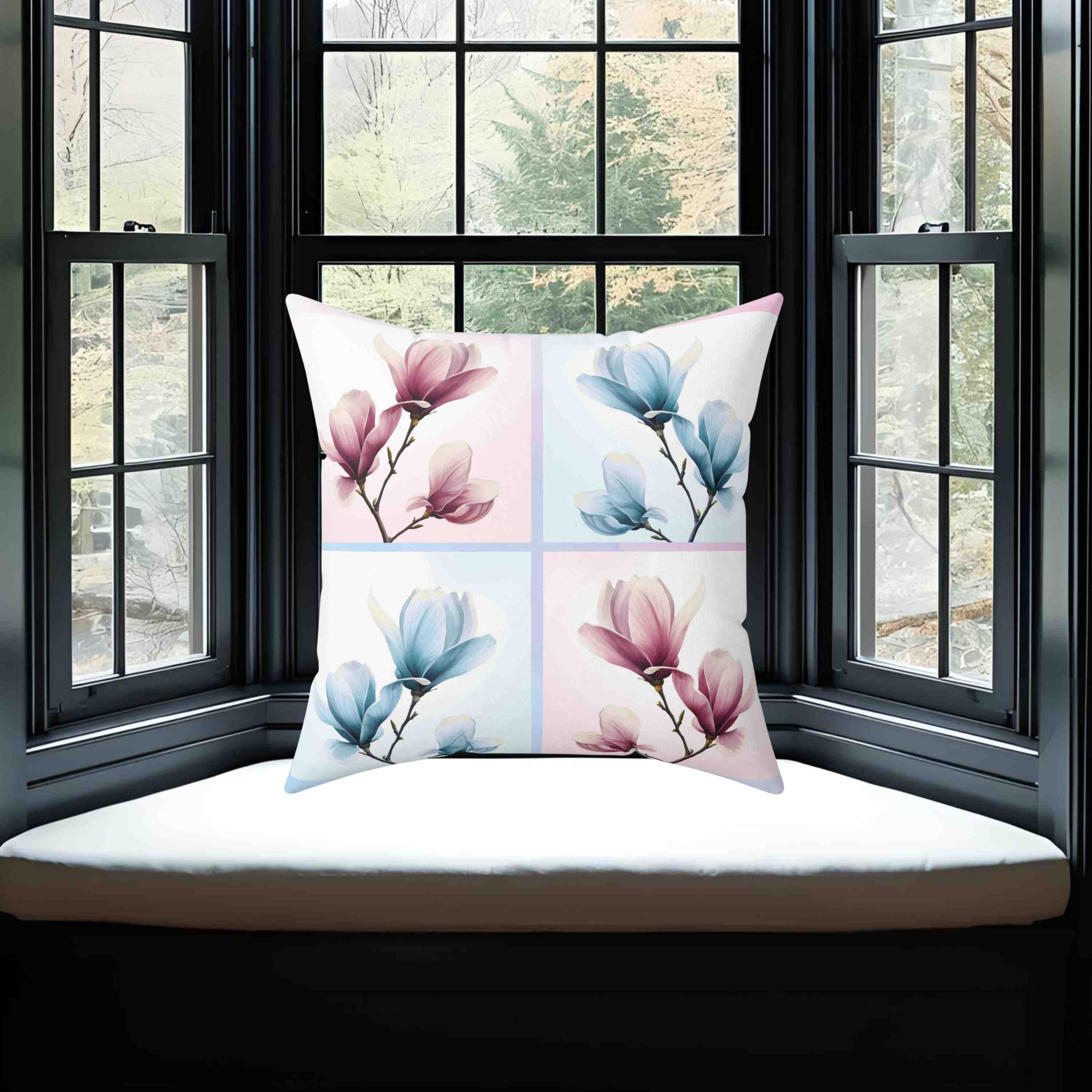 Magnolias Floral Square Pillow - Cozy Decorative Cushion for Home Decor, Living Room, Bedroom, Housewarming Gift, Spring Decor product thumbnail image