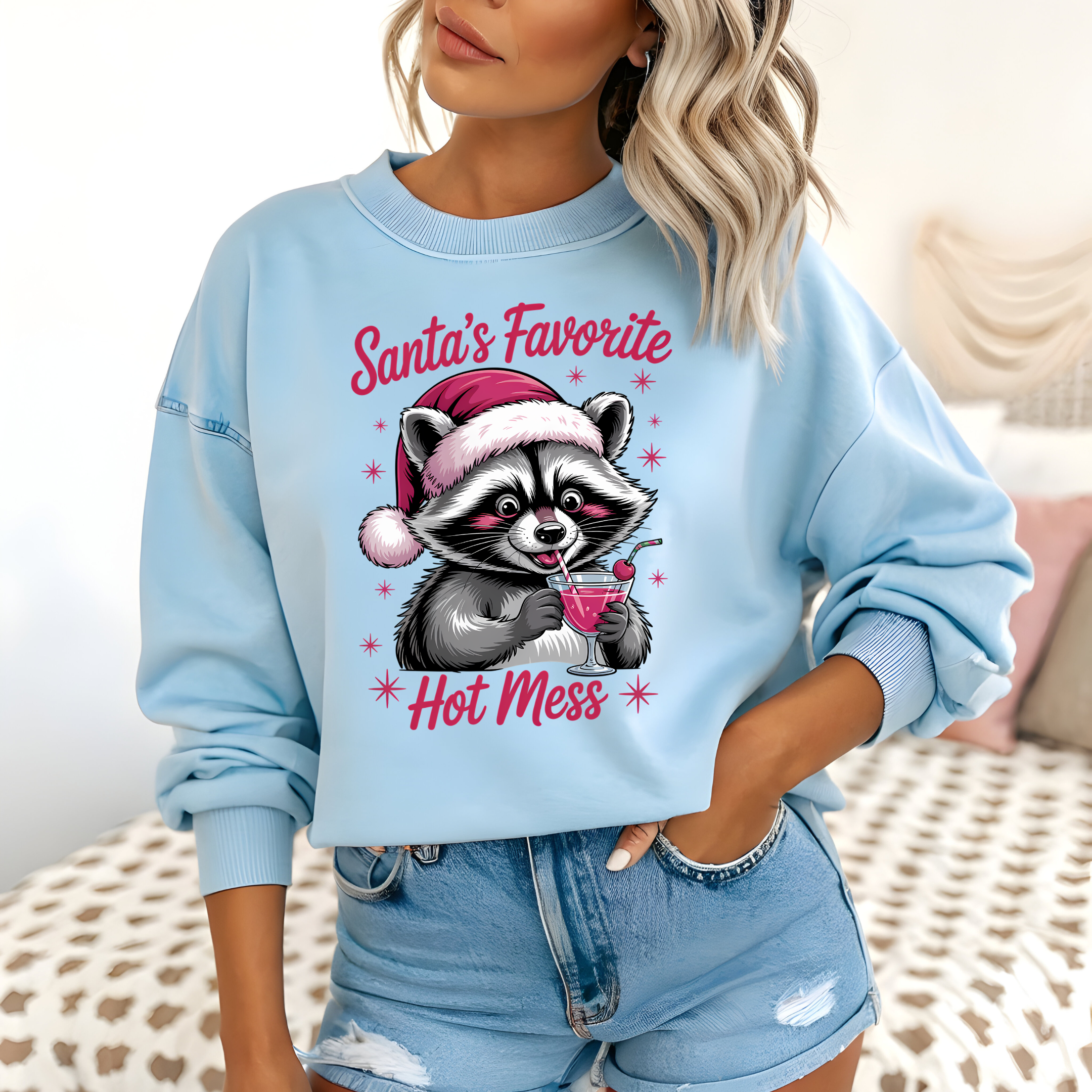 Santa's Favorite Hot Mess Unisex Crewneck Holiday Sweatshirt product thumbnail image Santa's Favorite Hot Mess Unisex Crewneck Holiday Sweatshirt product thumbnail image