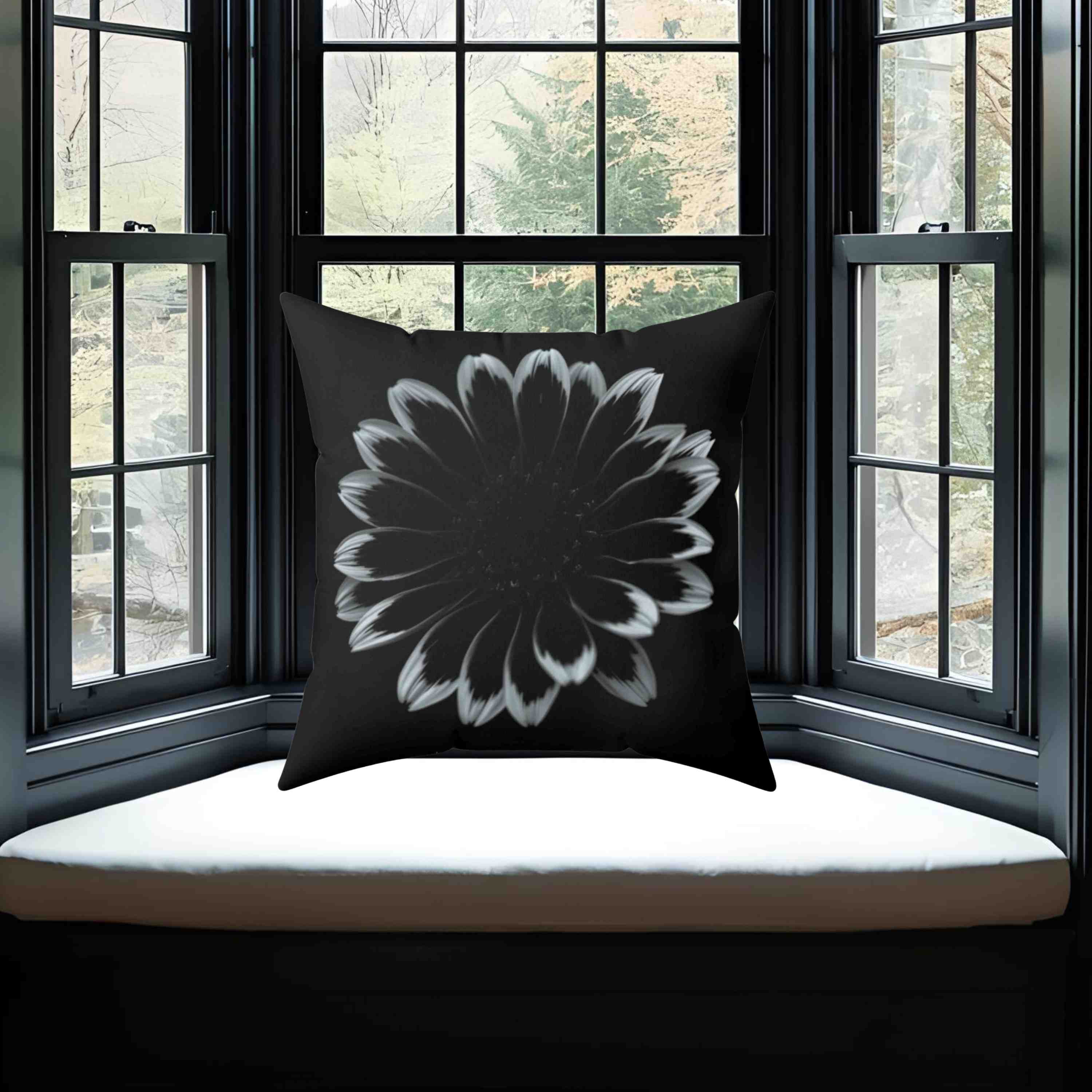 Black Floral Decorative Pillow - Modern Home Accent, Cozy Living Room Cushion, Unique Gift Idea, Seasonal Decor, Floral Design product thumbnail image