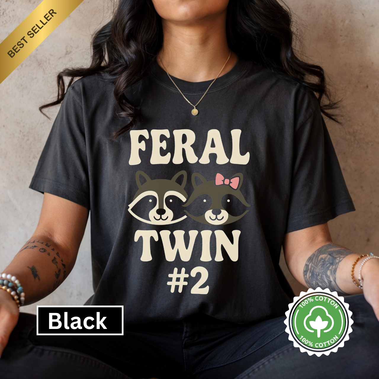 Feral Twin Unisex Graphic T-Shirt - Cute Raccoon Print Shirt for Animal Lovers product thumbnail image