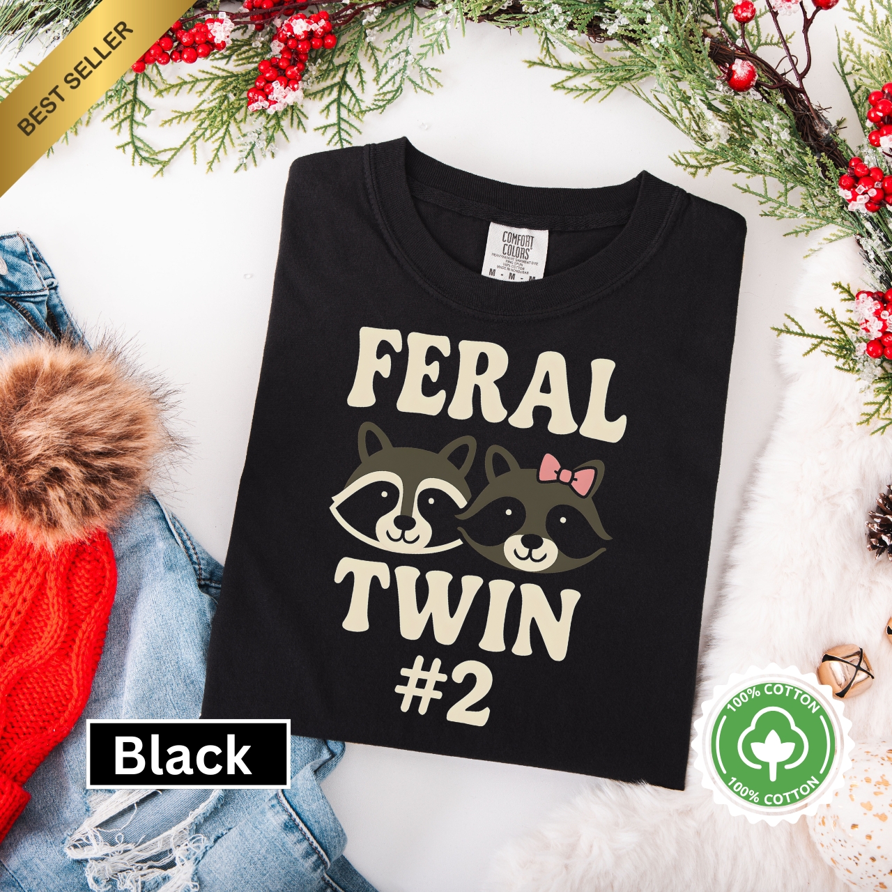 Feral Twin Unisex Graphic T-Shirt - Cute Raccoon Print Shirt for Animal Lovers product thumbnail image